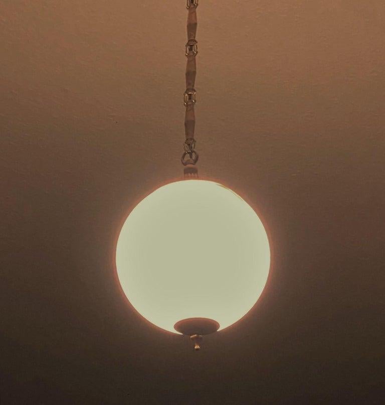 Italian Murano Glass Pendant in Pearl Optic Brass Mounted, 1960s 2