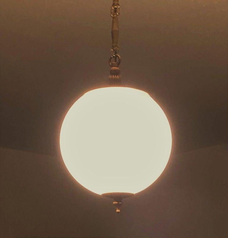 Italian Murano Glass Pendant in Pearl Optic Brass Mounted, 1960s 3