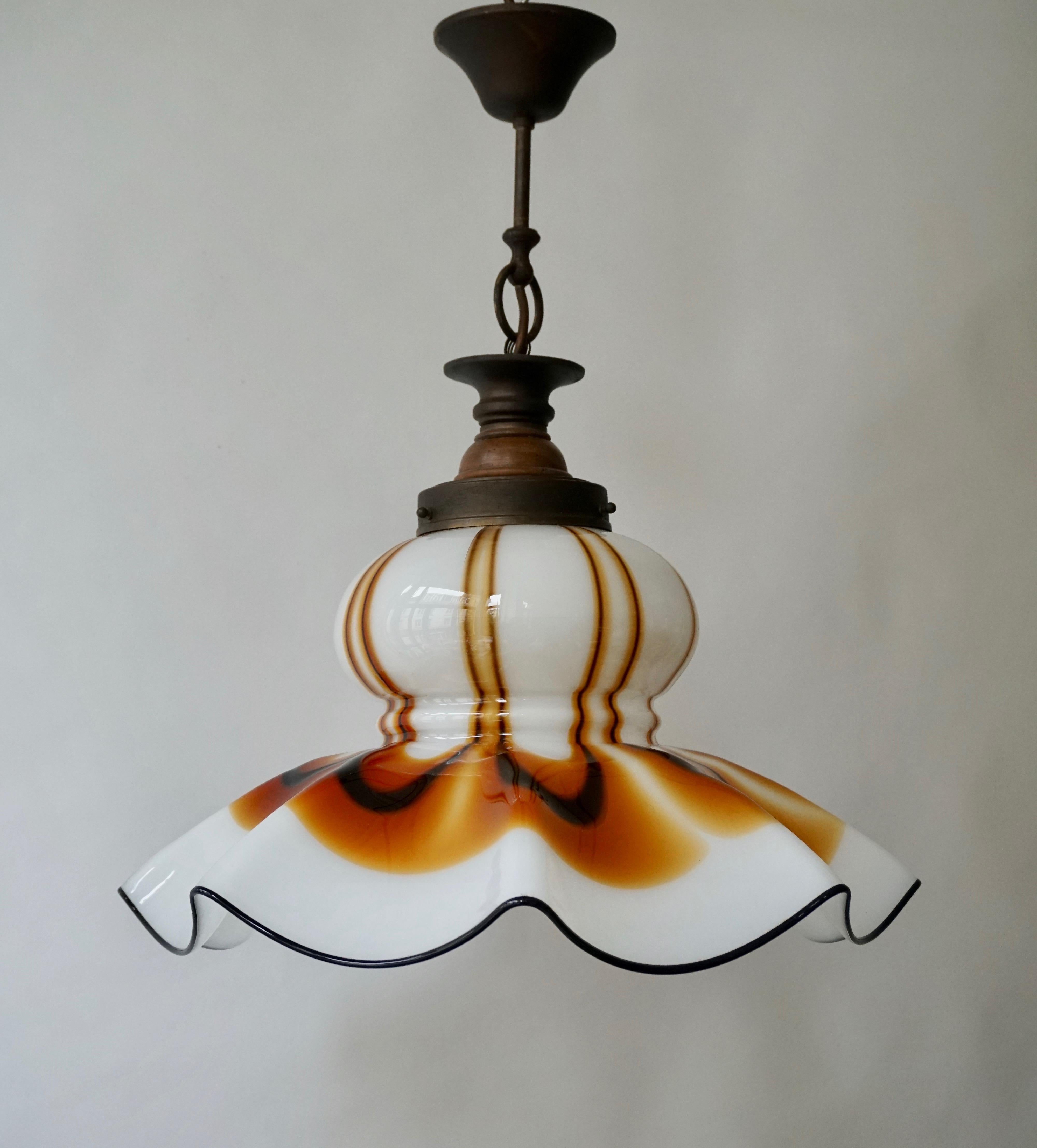 Hollywood Regency Italian Murano Glass Pendant Light For Sale