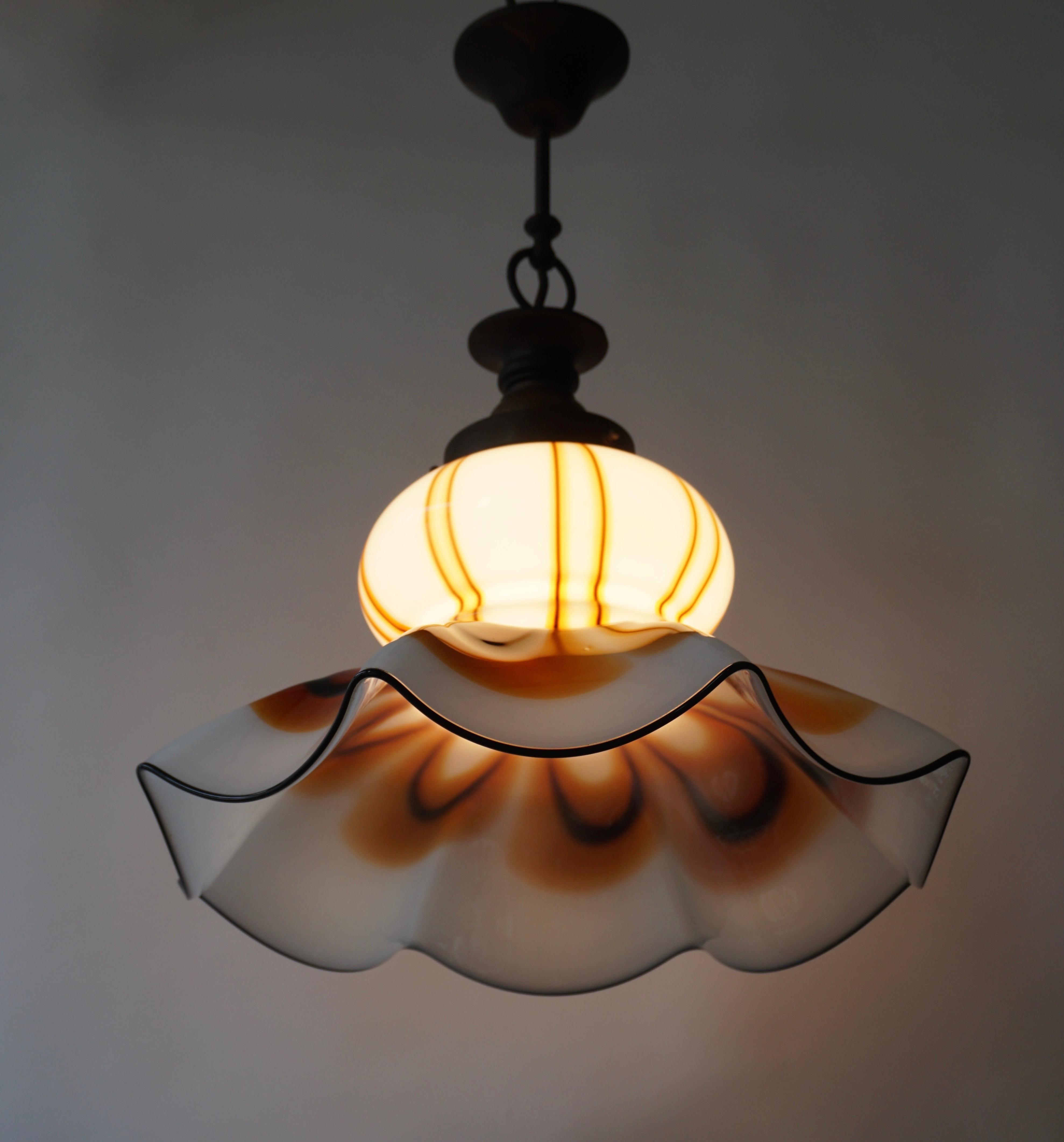 Metal Italian Murano Glass Pendant Light For Sale