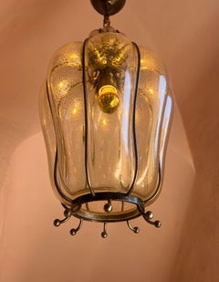 Italian Murano Glass Pendant Light Smoked Glass Gold Aventurine 1980s