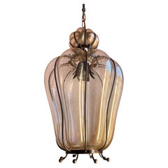 Italian Murano Glass Pendant Light Smoked Glass Gold Aventurine 1980s