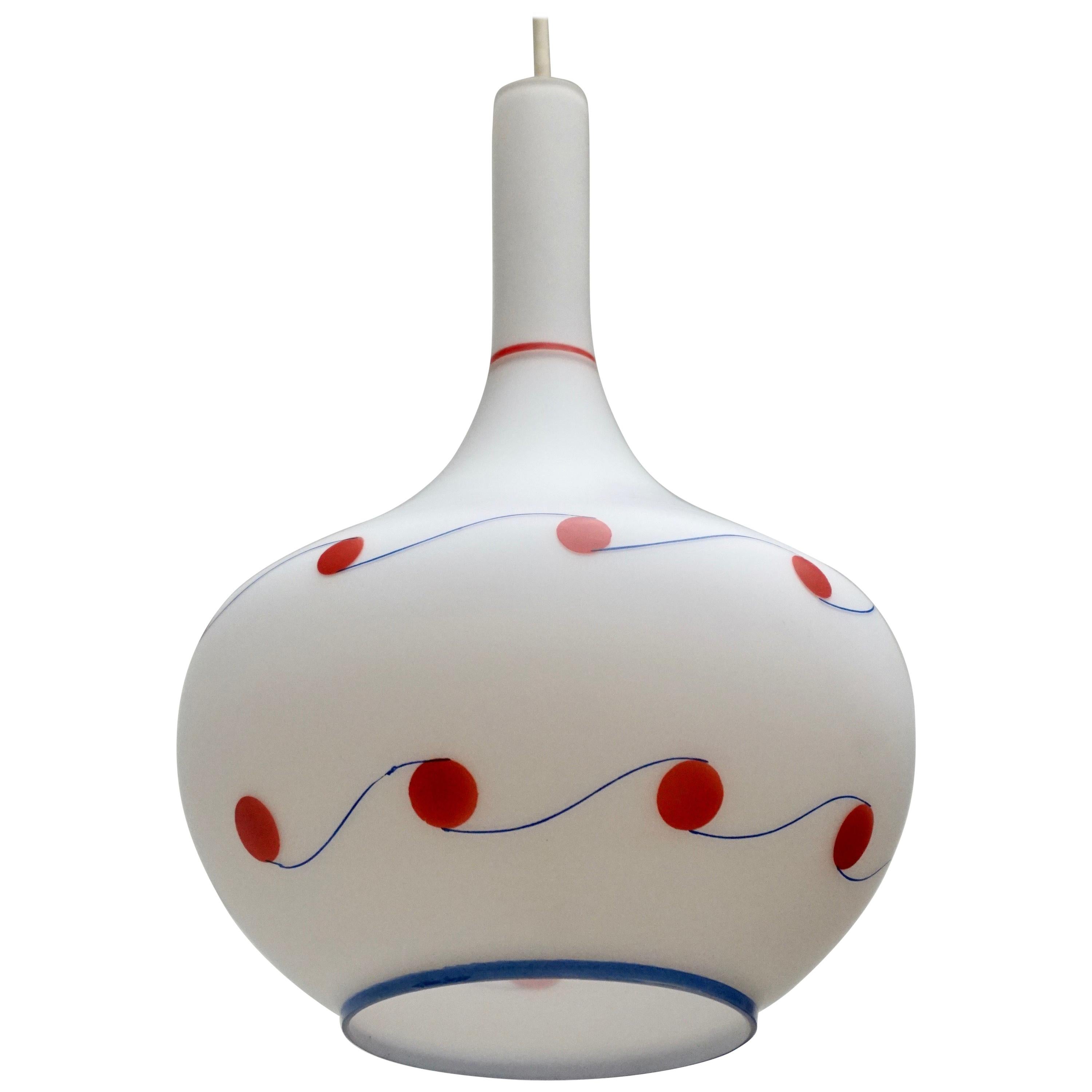 Italian Murano Glass Pendant Light with Red and Blue Decoration