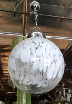Italian Murano Glass Pendant Milky White Pattern, Style of Venini, c 1970's