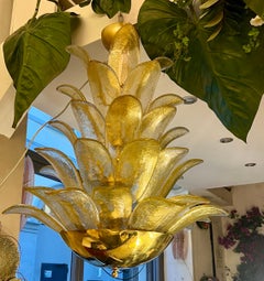 Italian Murano Glass Pineapple Chandelier with Gold Dust Infusion 1980s