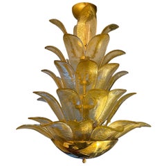 Italian Murano Glass Pineapple Chandelier with Gold Dust Infusion 1980s