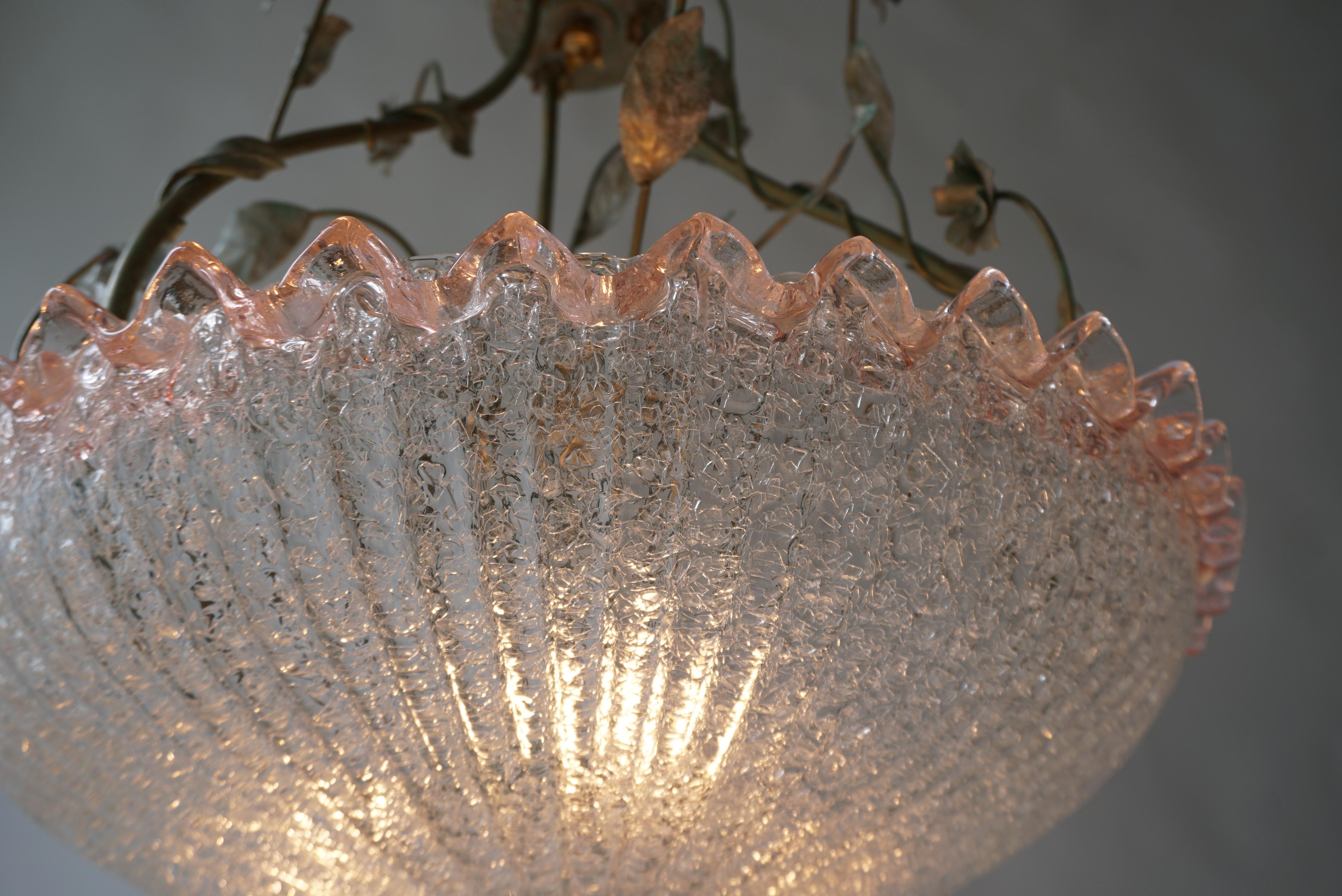 Italian Murano Glass Pink Flower Chandelier For Sale 5