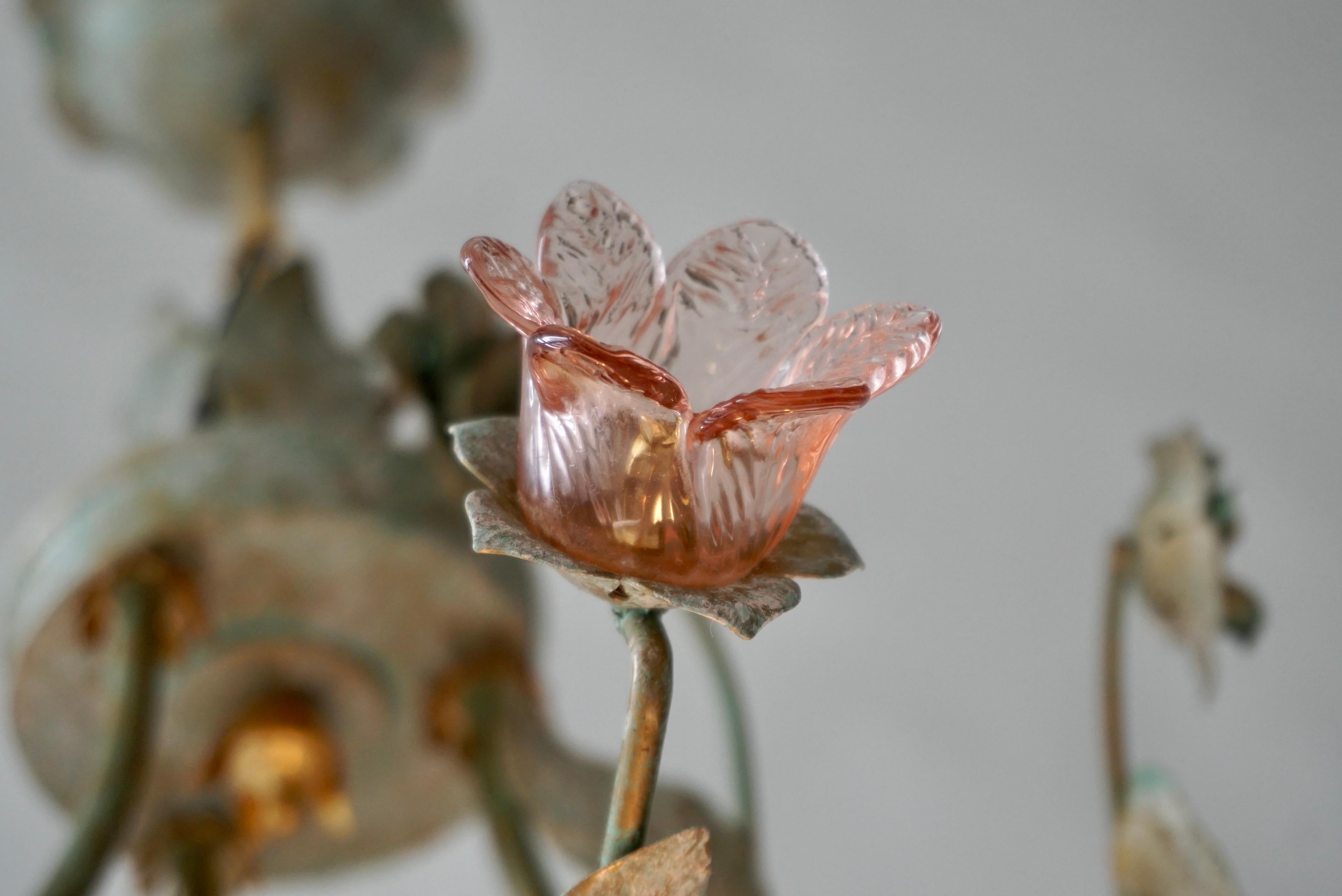 Italian Murano Glass Pink Flower Chandelier For Sale 7