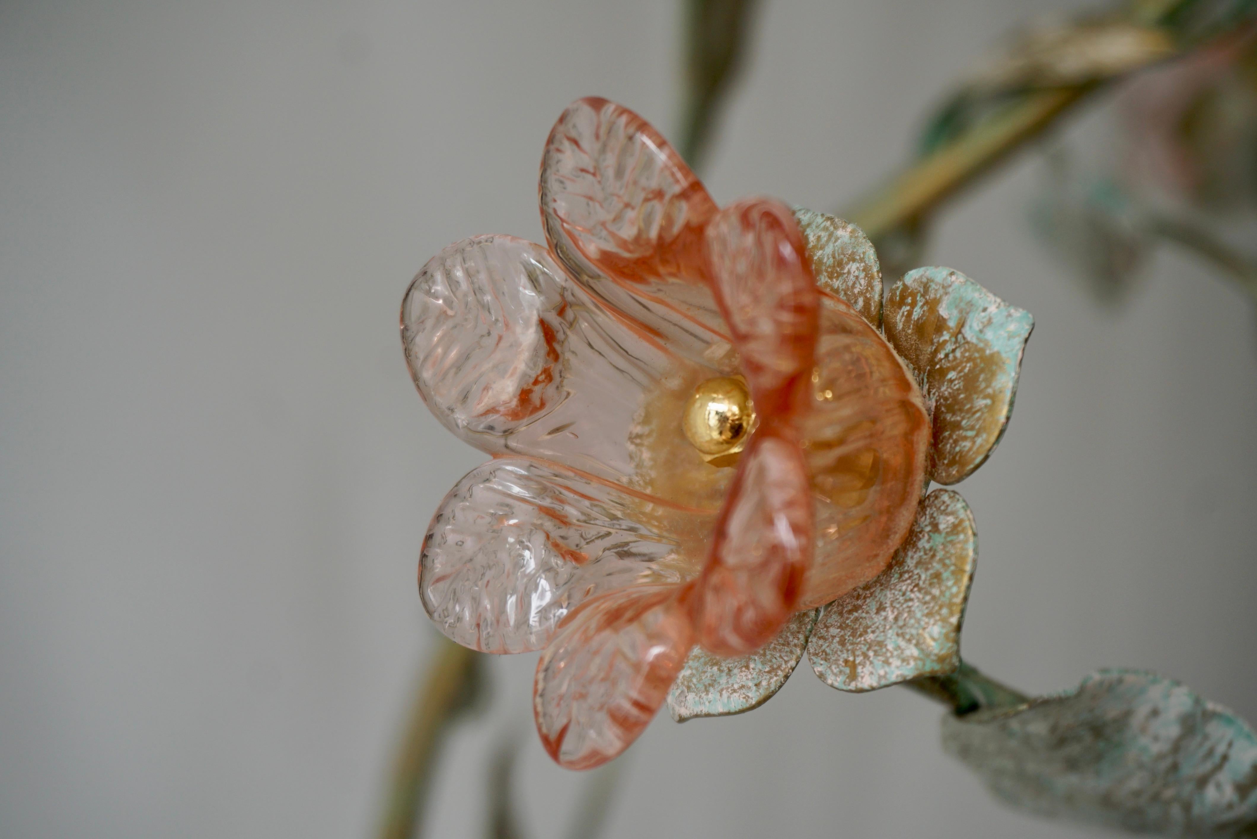 Italian Murano Glass Pink Flower Chandelier For Sale 8