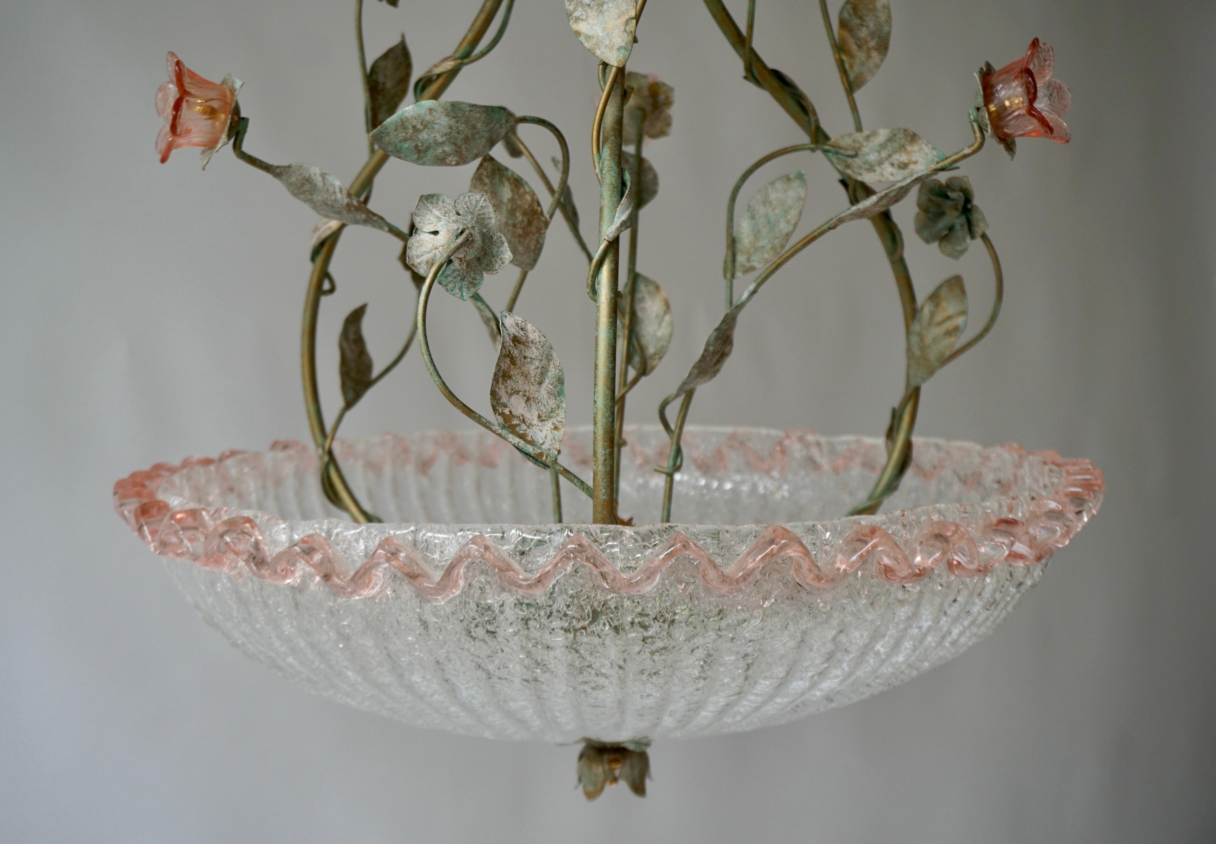 Italian Murano Glass Pink Flower Chandelier For Sale 10