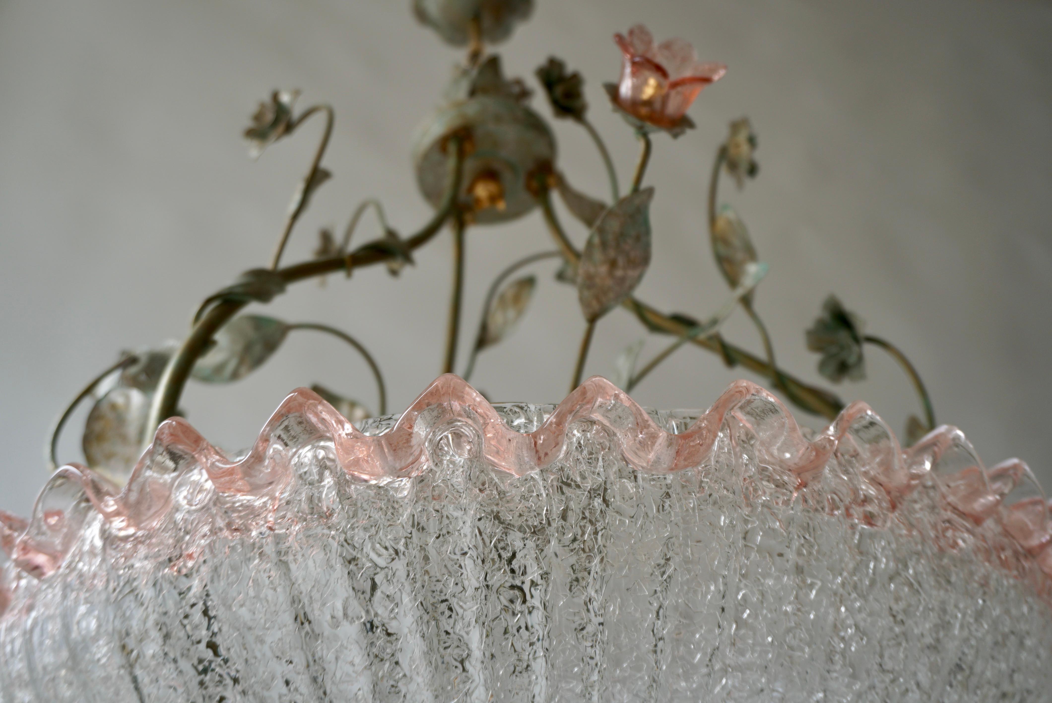 Italian Murano Glass Pink Flower Chandelier For Sale 12