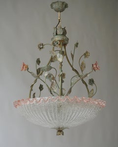 Italian Murano Glass Pink Flower Chandelier