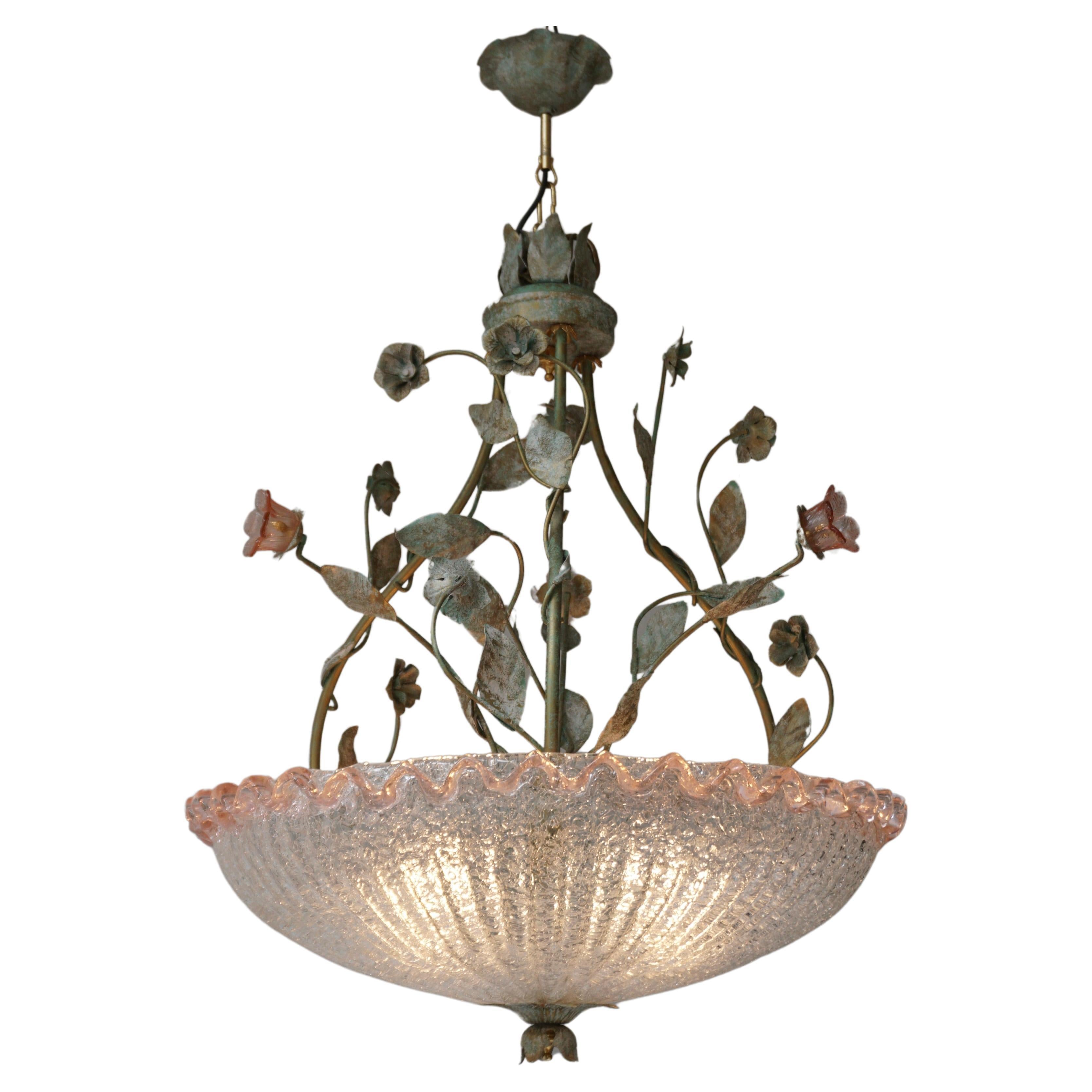 Italian Murano Glass Pink Flower Chandelier