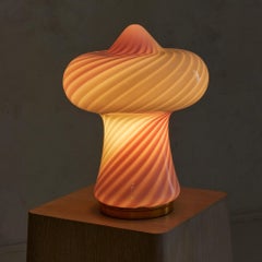Italian Murano Glass Pink + White Swirl Table Lamp by Vetri, 1970s