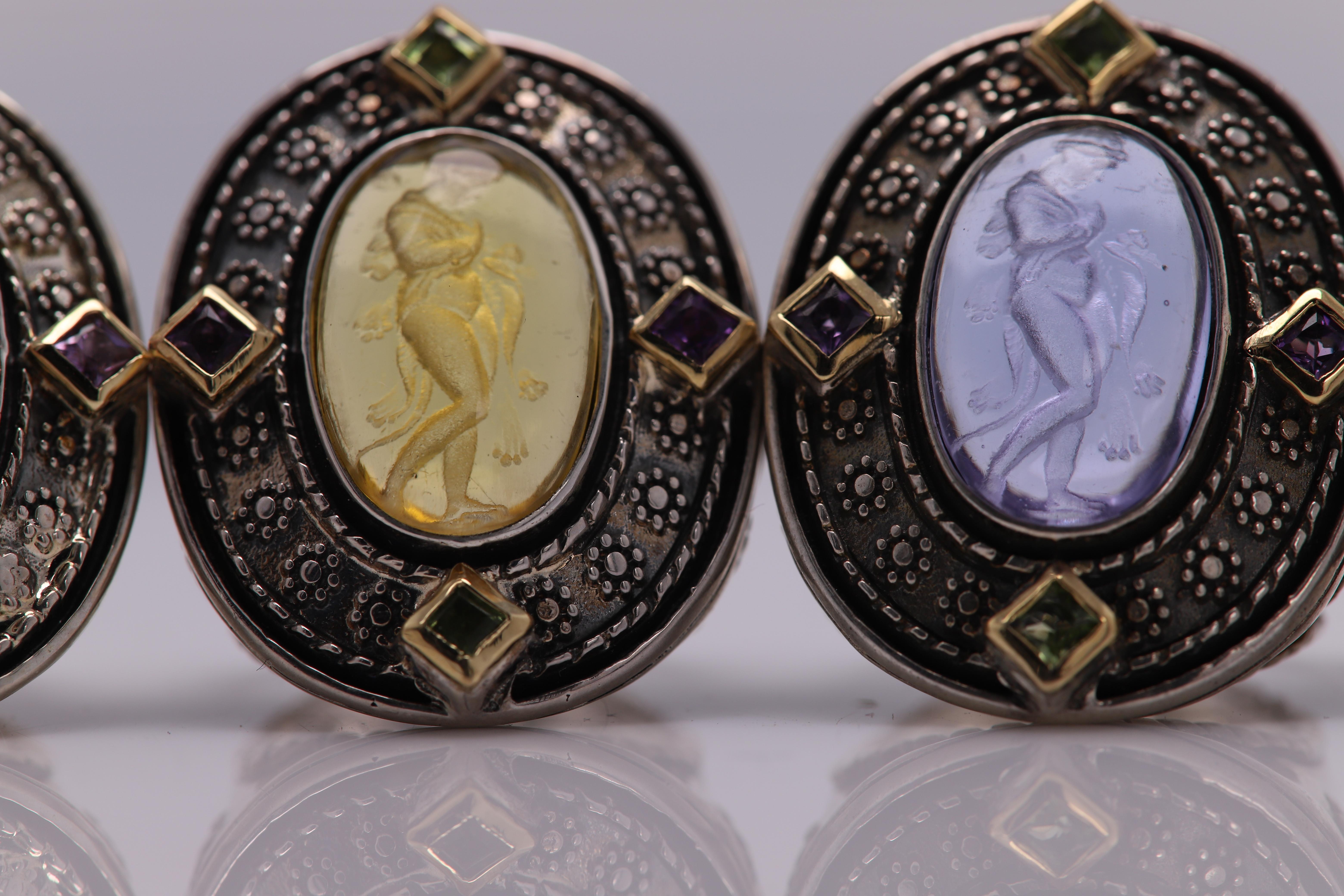Italian Murano Glass Ring Queen Omphale of Greek Mythology Silver and Gold For Sale 6