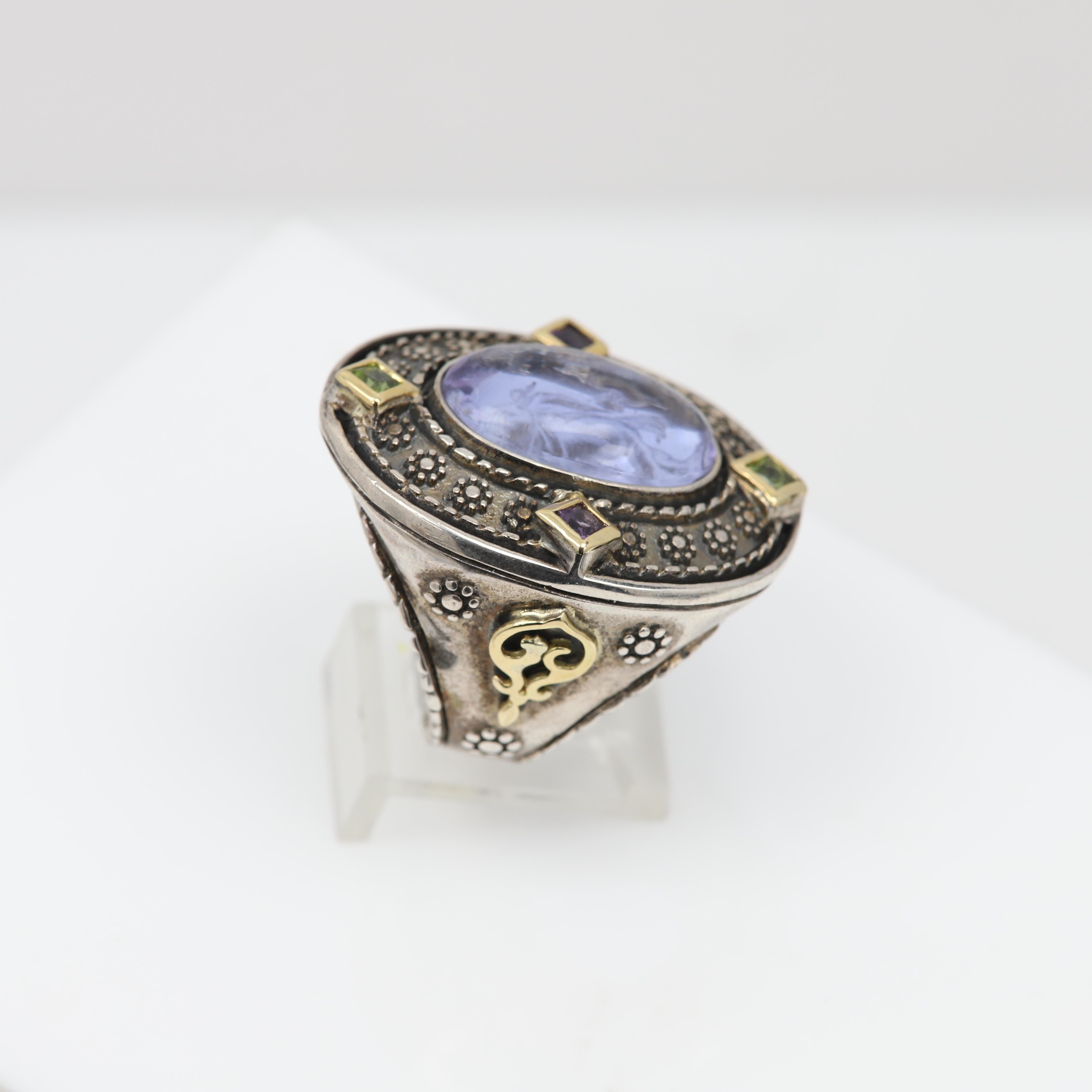 Italienischer Murano Glas Ring Königin Omphale der griechischen Mythologie Silber und Gold (Neugotik) im Angebot