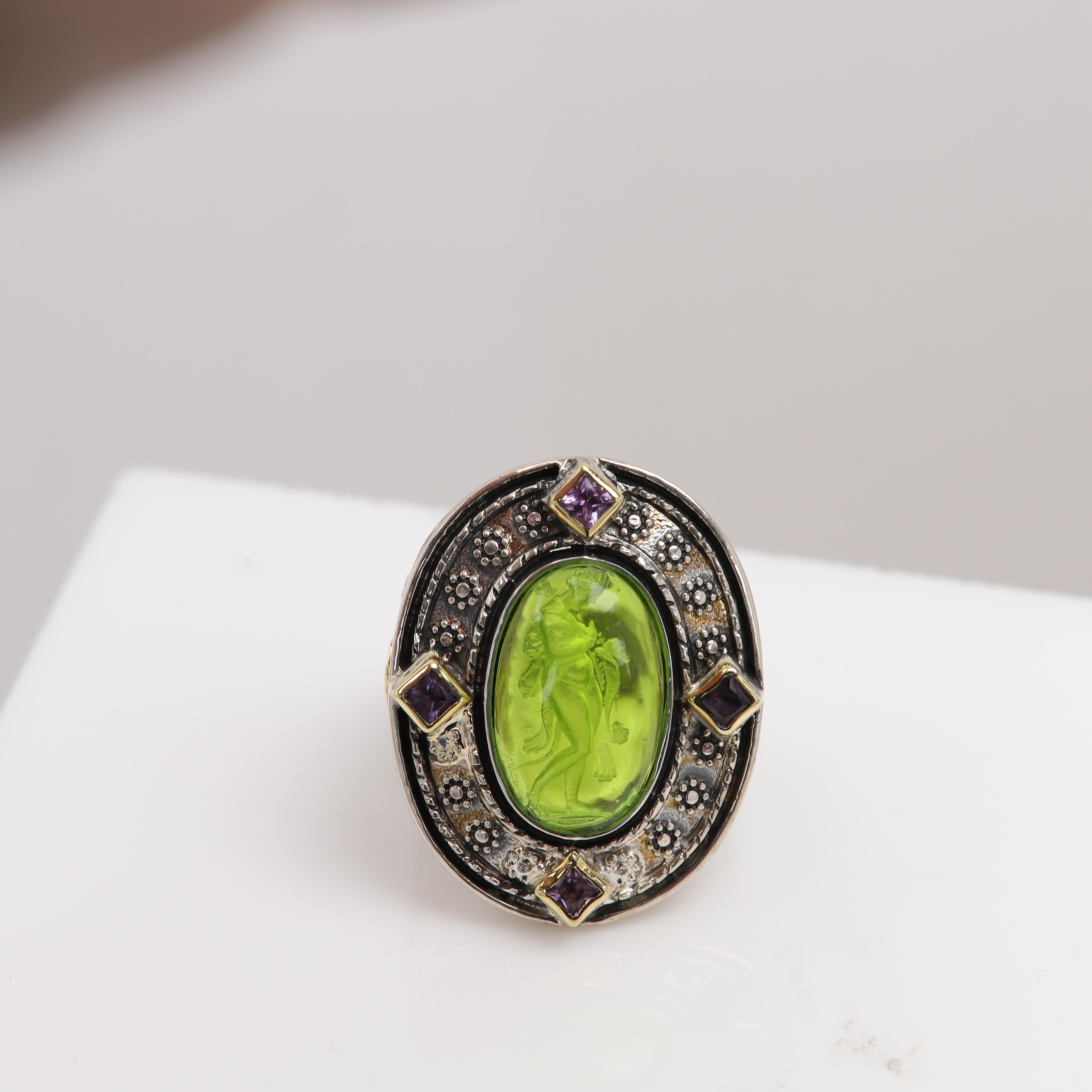 Italian Murano Glass Ring Queen Omphale of Greek Mythology Silver and Gold In New Condition For Sale In Brooklyn, NY