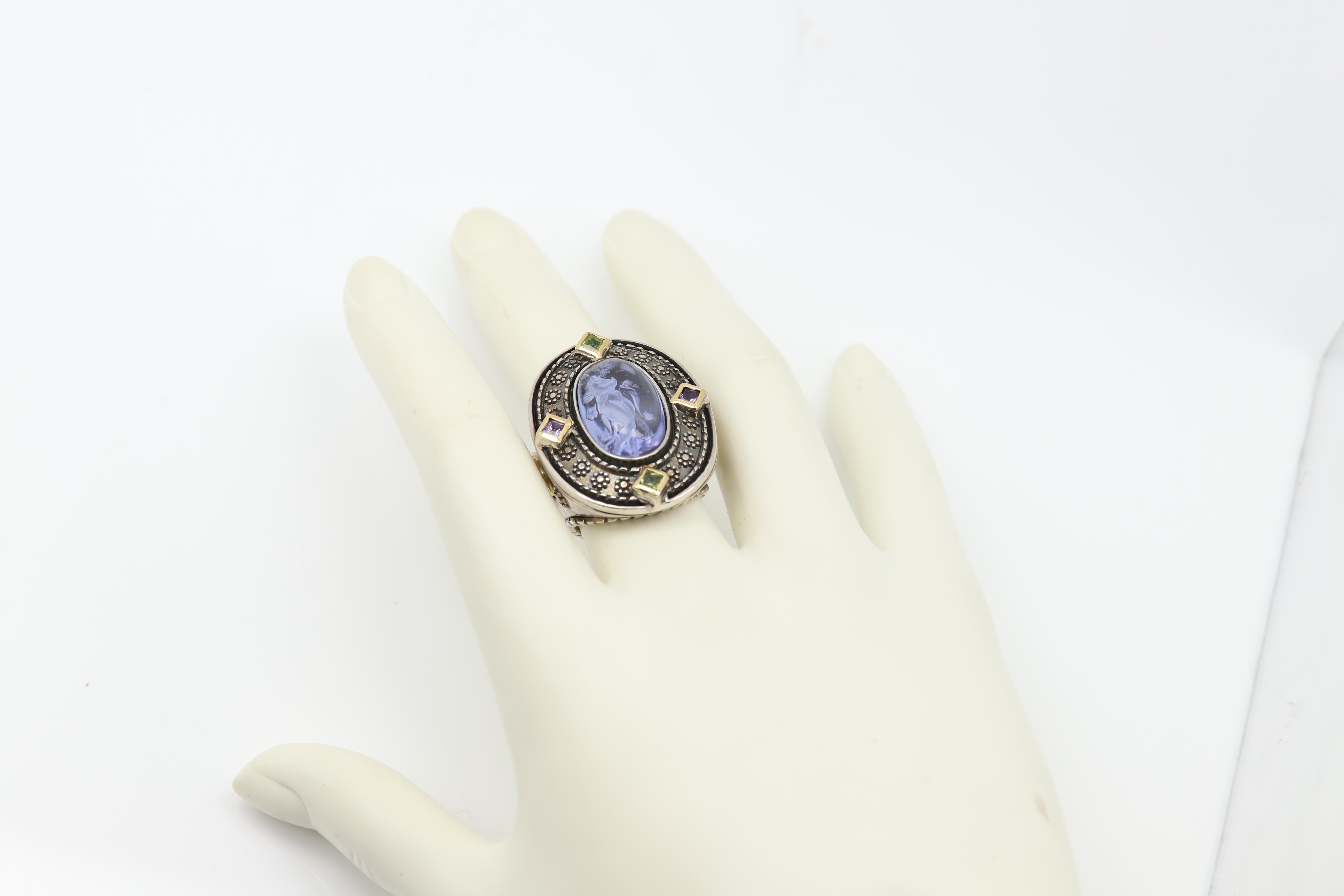 Italienischer Murano Glas Ring Königin Omphale der griechischen Mythologie Silber und Gold im Angebot 2