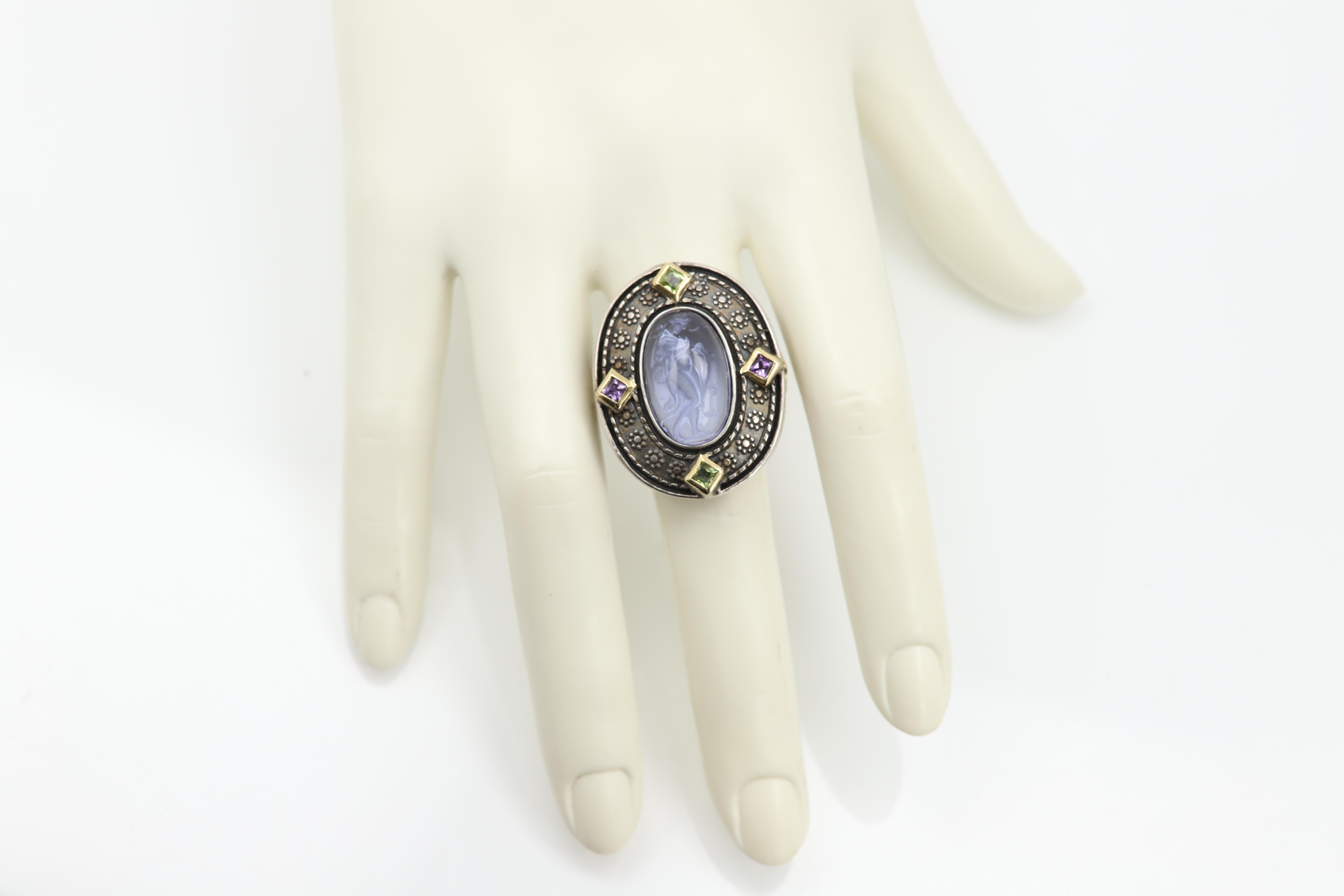 Italienischer Murano Glas Ring Königin Omphale der griechischen Mythologie Silber und Gold im Angebot 3