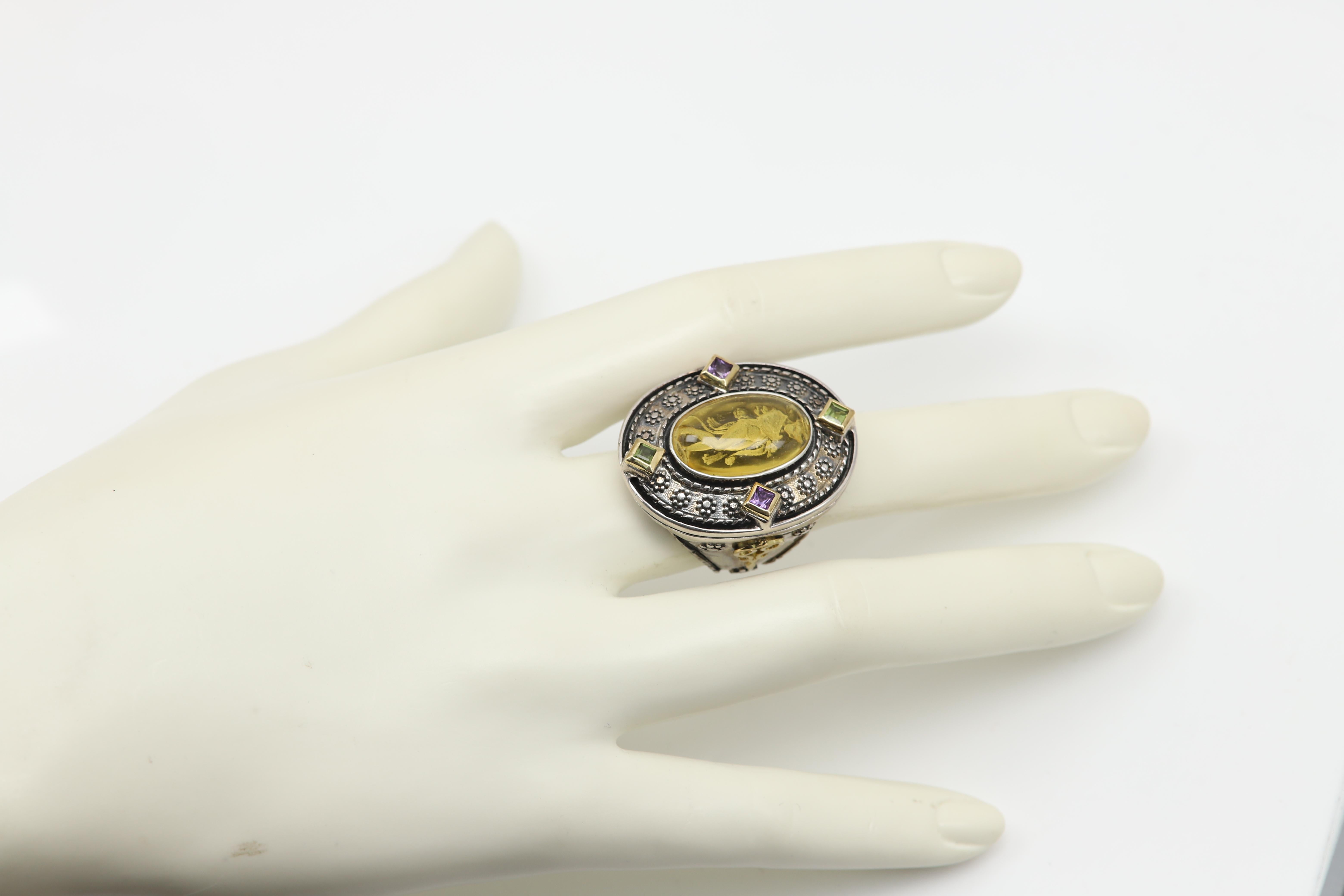Anillo Italiano de Cristal de Murano Reina Onfalia de la Mitología Griega Plata y Oro en venta 3