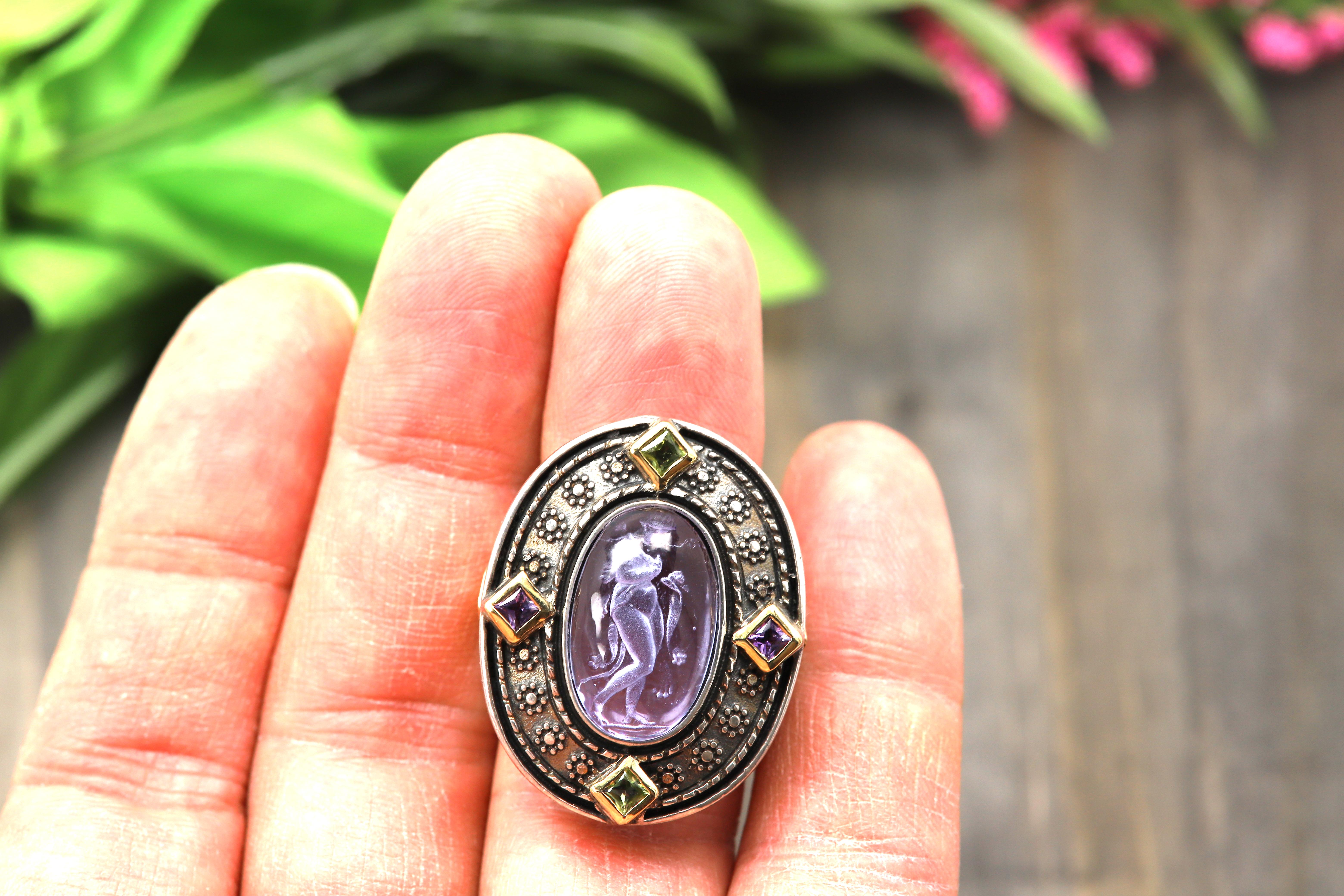 Anillo Italiano de Cristal de Murano Reina Onfalia de la Mitología Griega Plata y Oro en venta 3