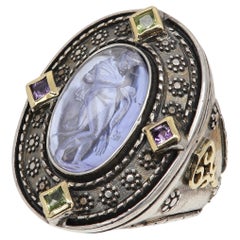 Bague italienne Queen Omphale de la mythologie grecque en verre de Murano argent et or