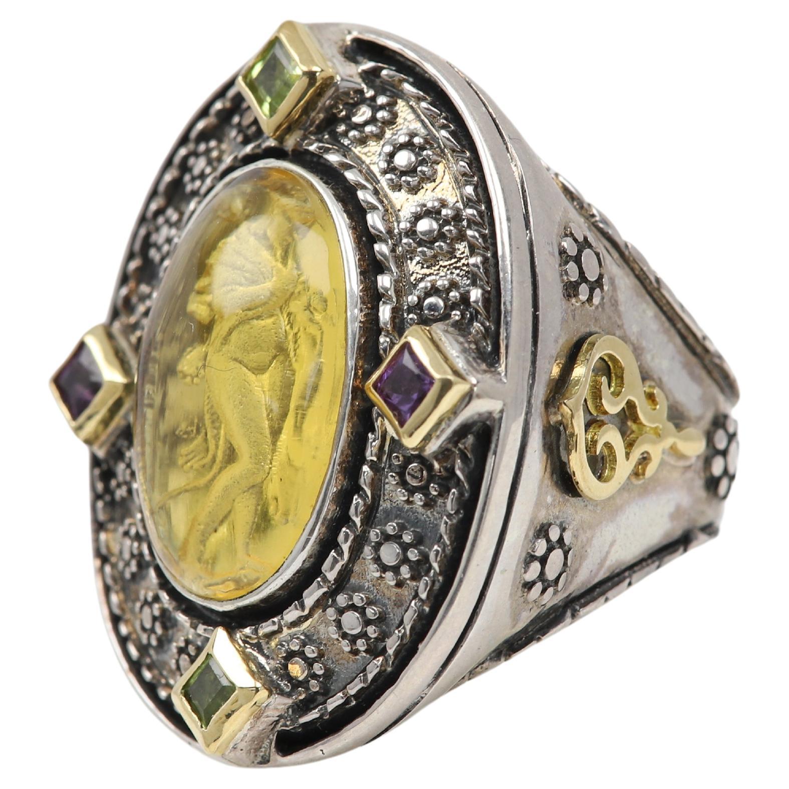 Italienischer Murano Glas Ring Königin Omphale der griechischen Mythologie Silber und Gold