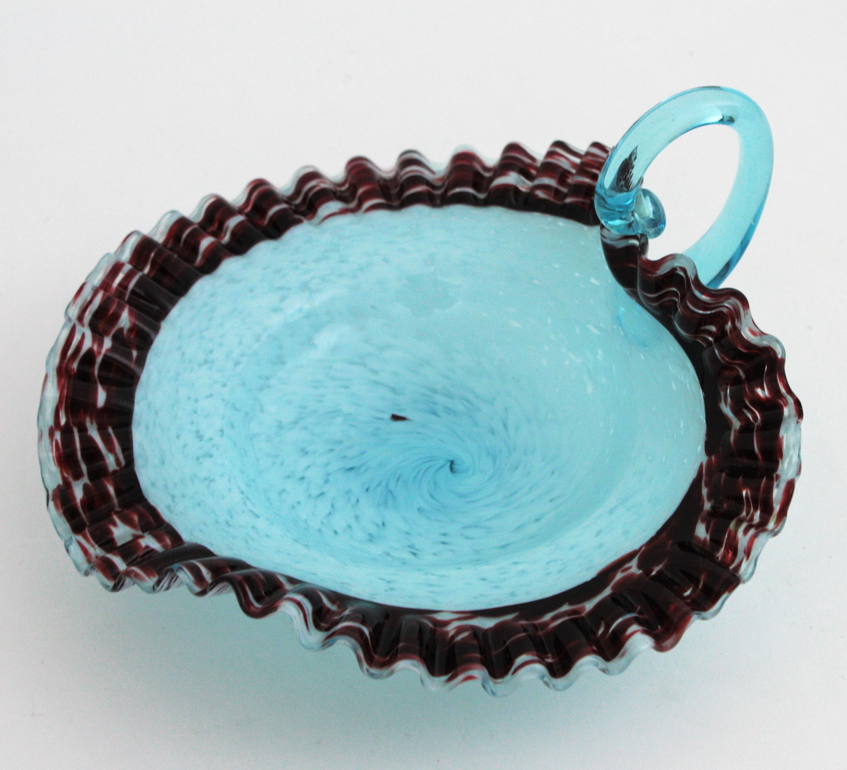 Murano Glass Footed Bowl with Ruffled Rim For Sale 6