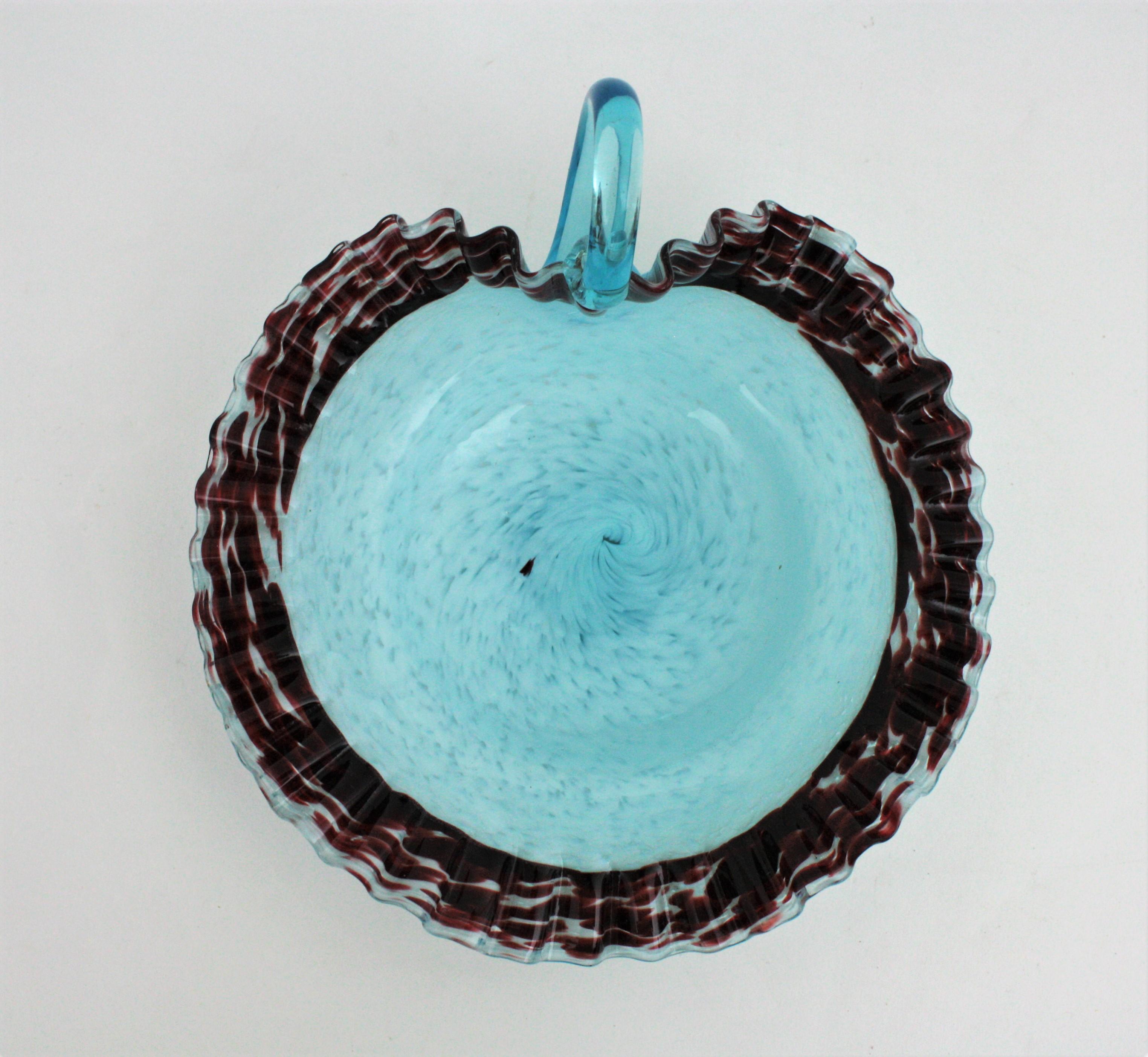 Murano Glass Footed Bowl with Ruffled Rim For Sale 2