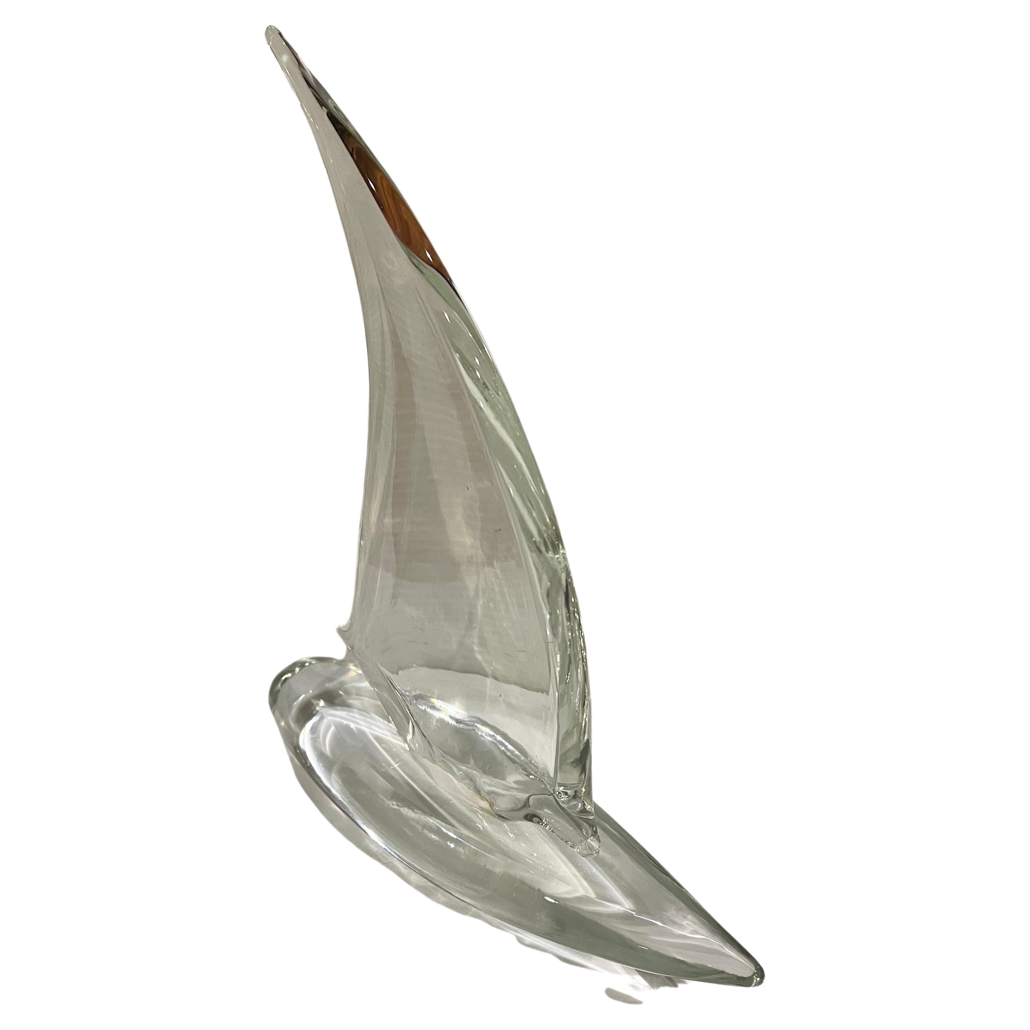 Mid-Century Modern Italian Murano Glass Sailboat Sculpture Stylish & Beautiful For Sale