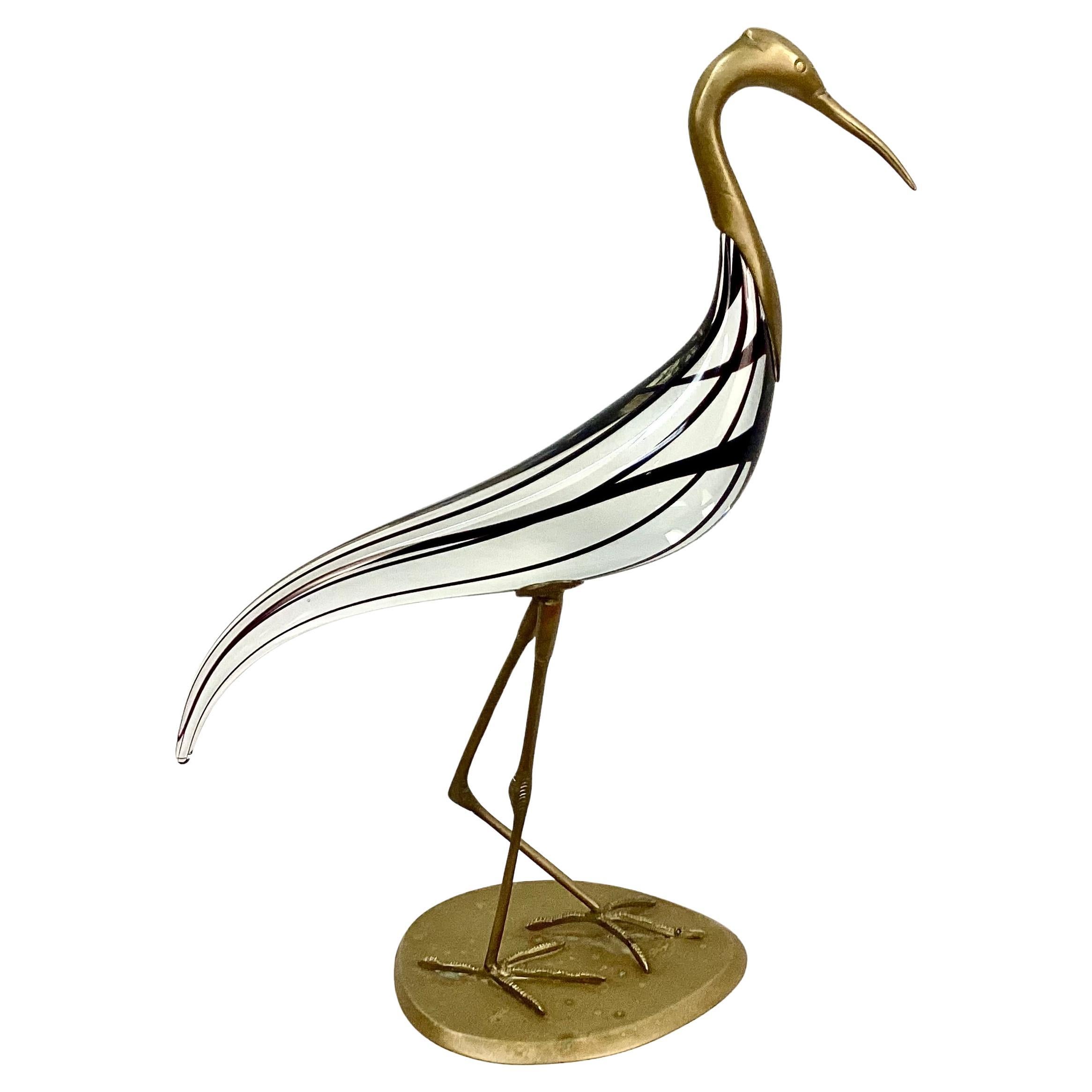 Modern Italian Murano Glass Sculpture Of A Heron  For Sale