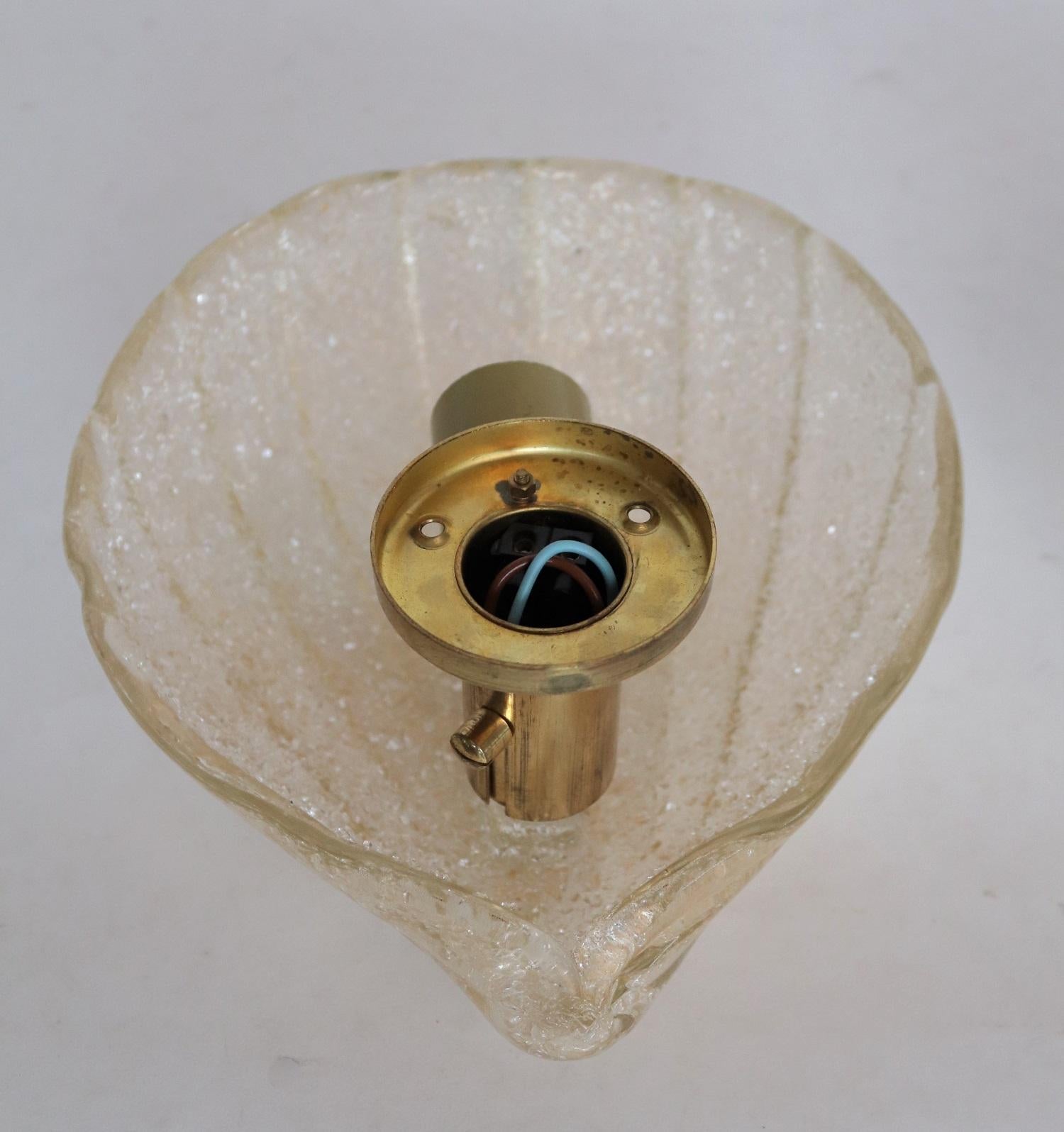 Italian Murano Glass Shell and Brass Wall Sconces or Wall Lights, 1970s 2