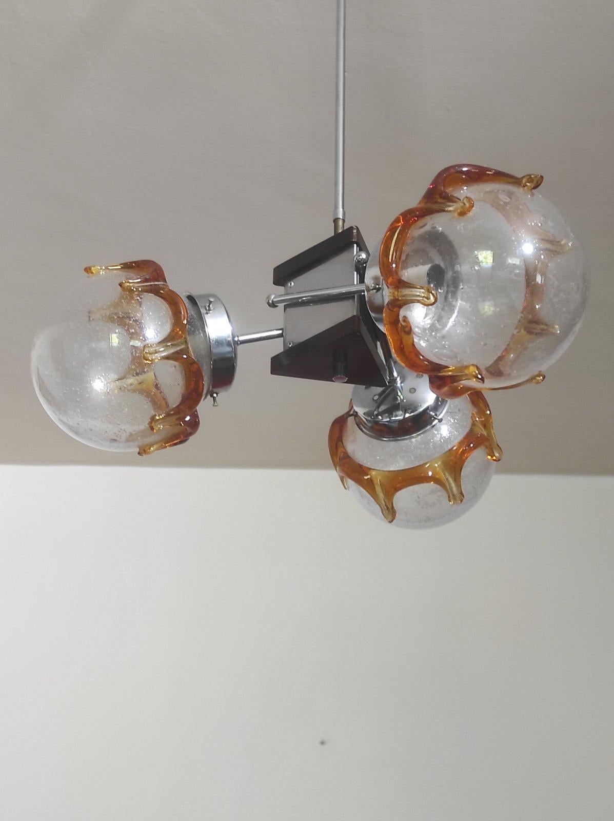 Mid-Century Modern Italian Murano Glass Space Age Chandelier 1960s For Sale