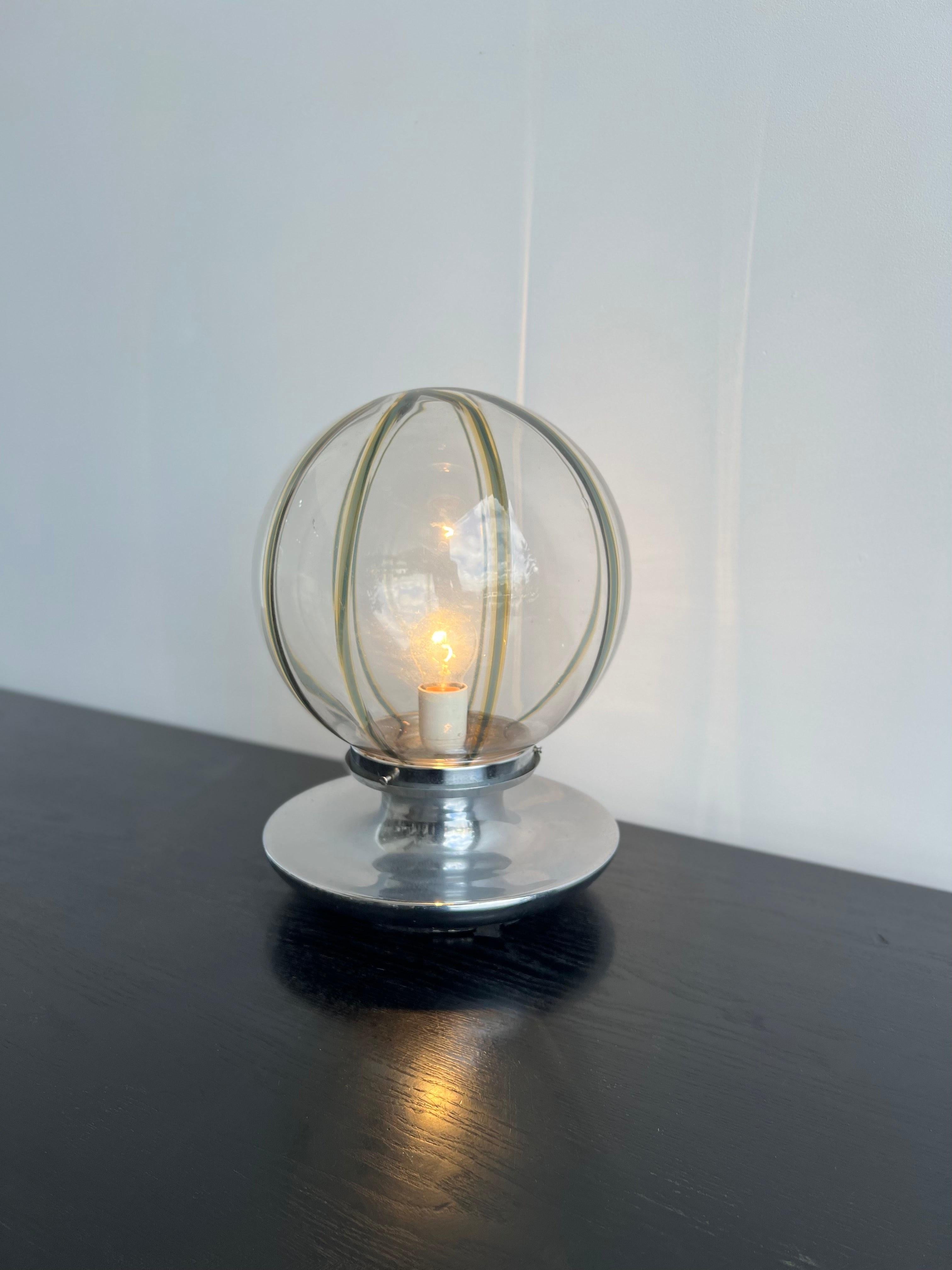 Italian Murano Glass Spherical Table Lamp In Chrome by Tony Zuccheri For Sale 1