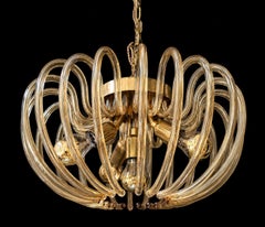 Italian Murano Glass Spiral Chandelier in Brass, 1970s