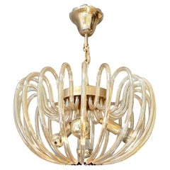 Italian Murano Glass Spiral Chandelier in Brass, 1970s