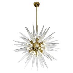 Lampadario italiano in ottone e vetro di Murano Sputnik