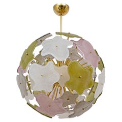 Italian Murano Glass Sputnik Chandelier in Pastel Colors and Polished Brass