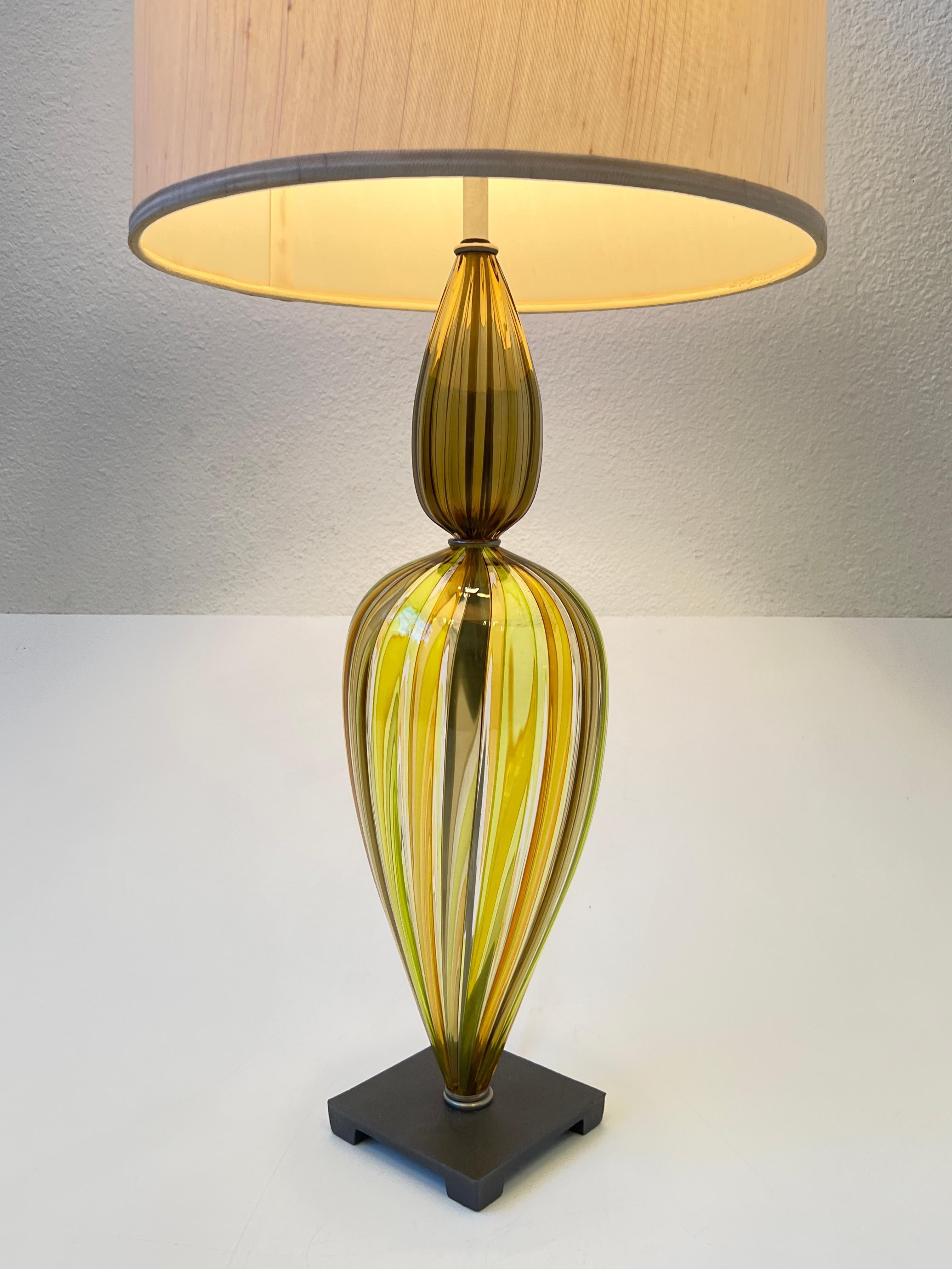 Brushed Italian Murano Glass Table Lamp For Sale