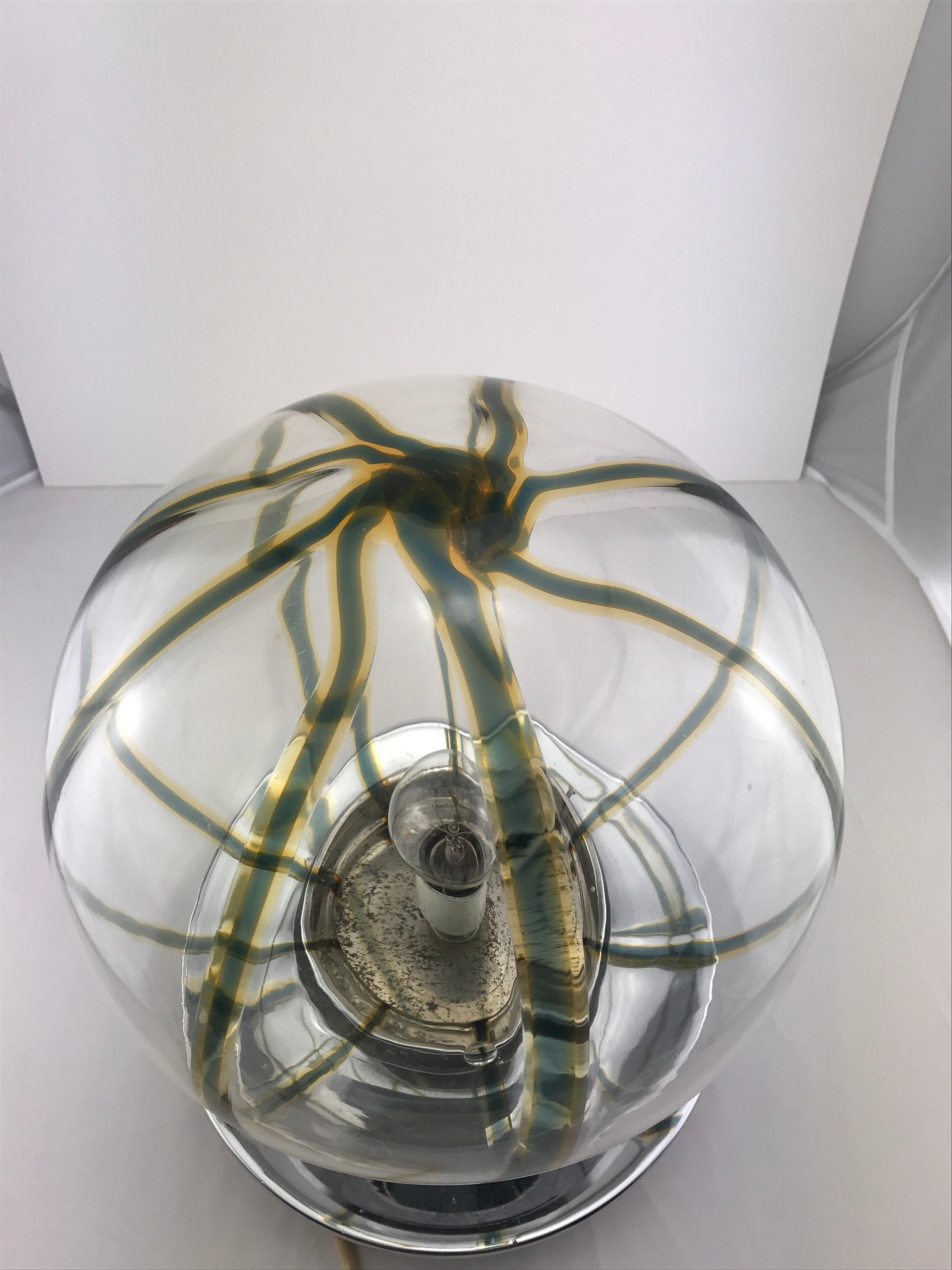 Mid-Century Modern  Italian Murano Glass Spherical Table Lamp In Chrome by Tony Zuccheri For Sale