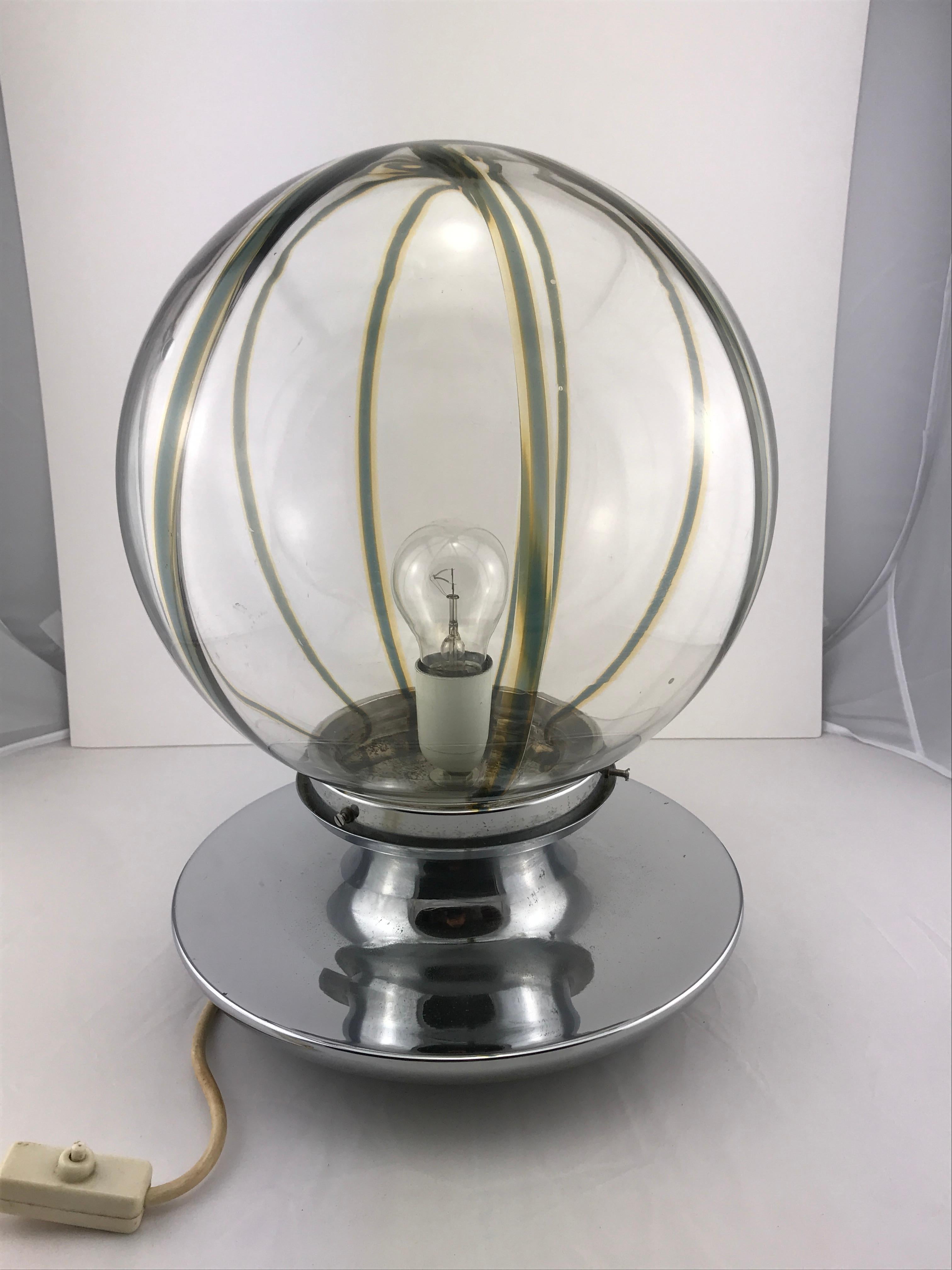  Italian Murano Glass Spherical Table Lamp In Chrome by Tony Zuccheri For Sale 1