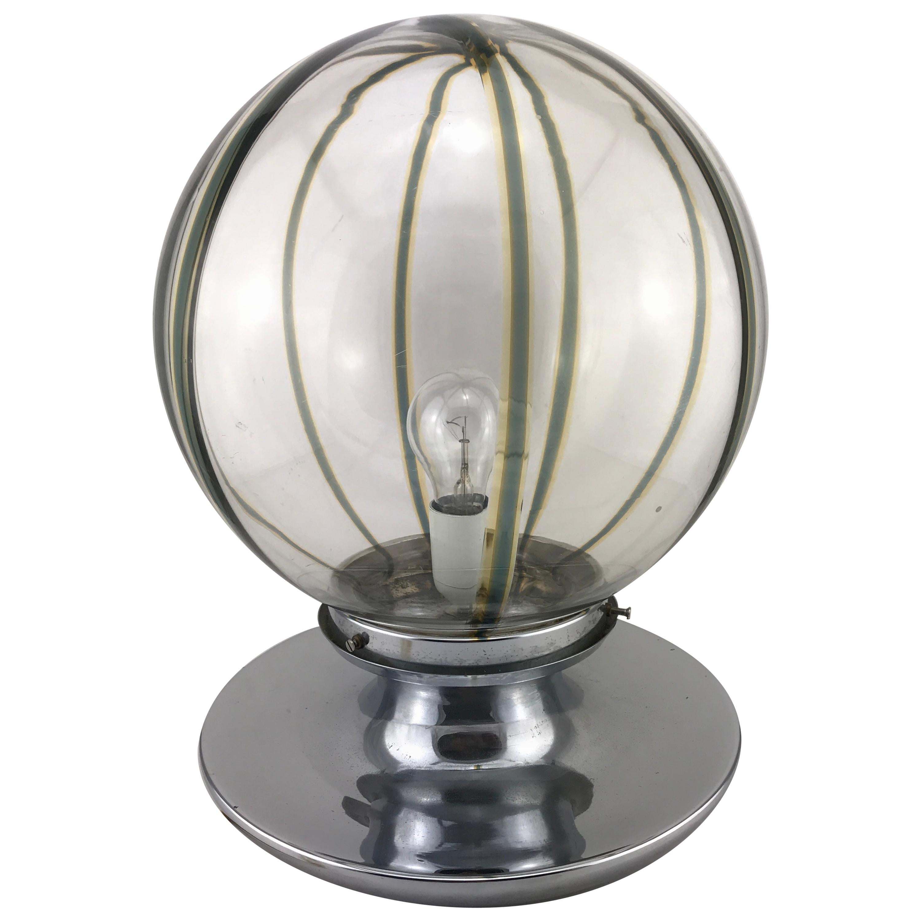  Italian Murano Glass Spherical Table Lamp In Chrome by Tony Zuccheri