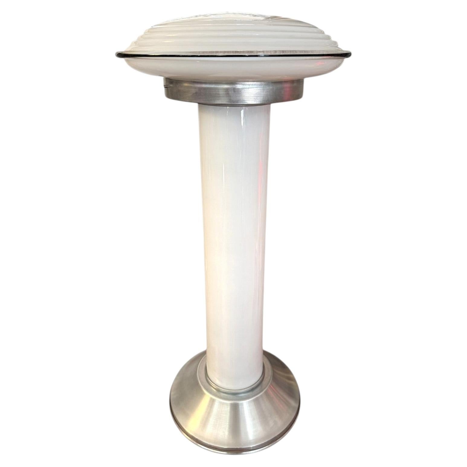 Italian Murano Glass Table Lamp, White Opaline Glass, 20th Century