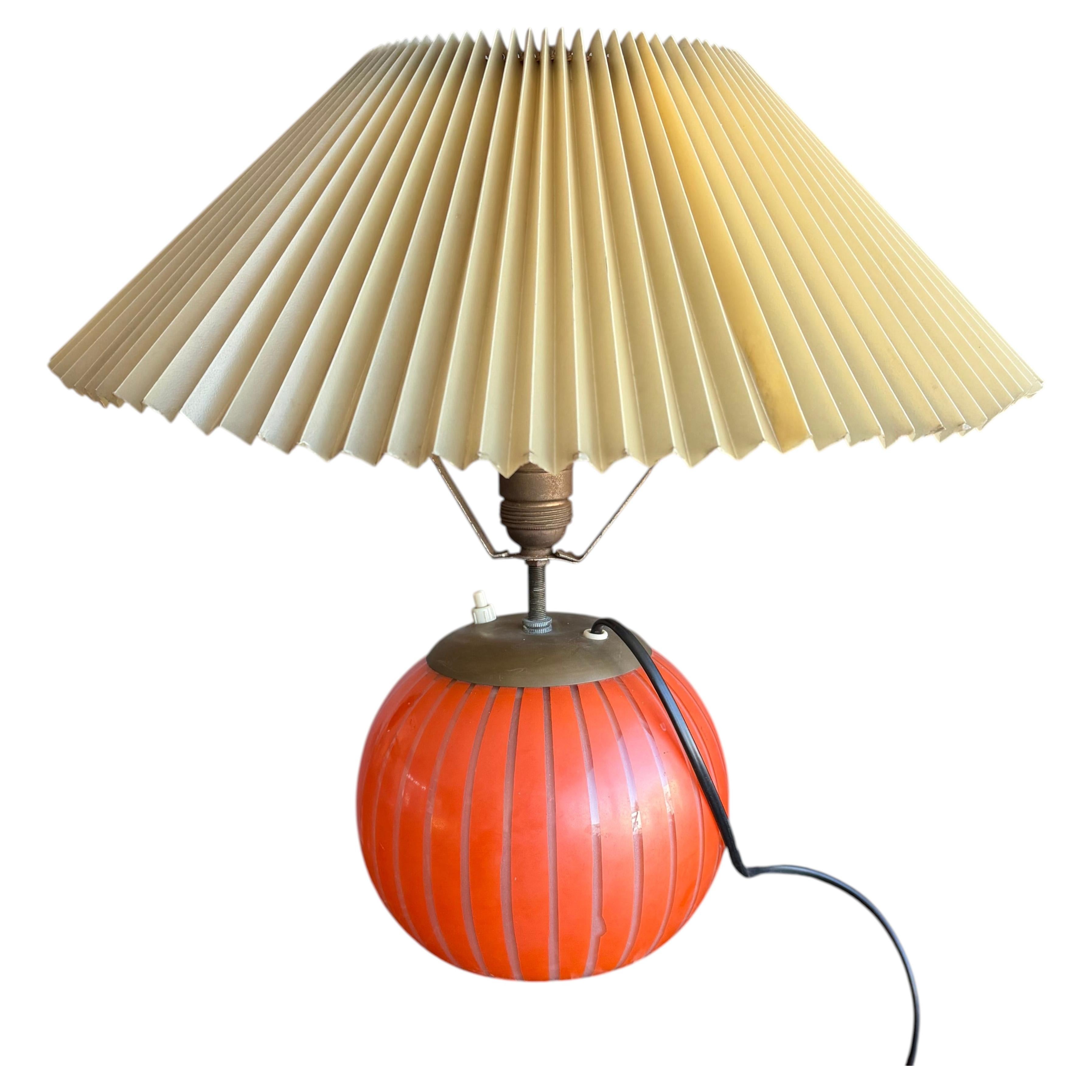Italian Murano Glass Table Lamp with Pleated Shade, circa 1950 For Sale