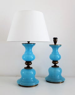 Italian Murano Glass Table Lamps in Blue, 1970, Set of Two