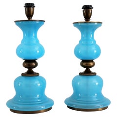 Italian Murano Glass Table Lamps in Blue, 1970, Set of Two