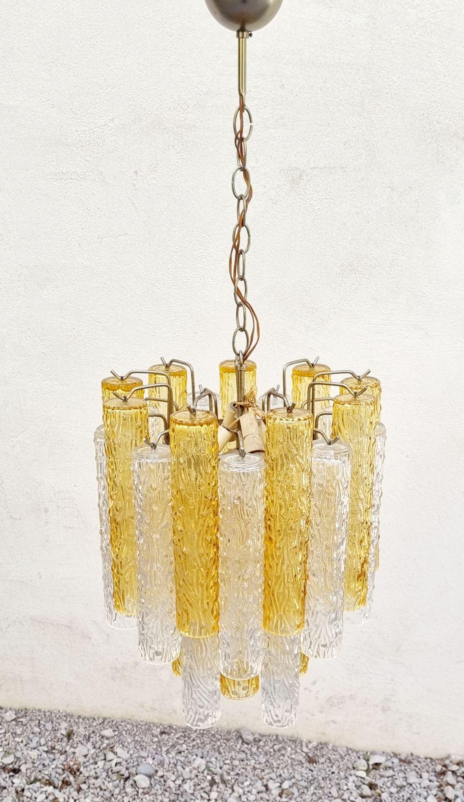 Milieu du XXe siècle Lustre Tronchi italien en verre de Murano par Toni Zuccheri pour Venini, Italie, années 60 en vente