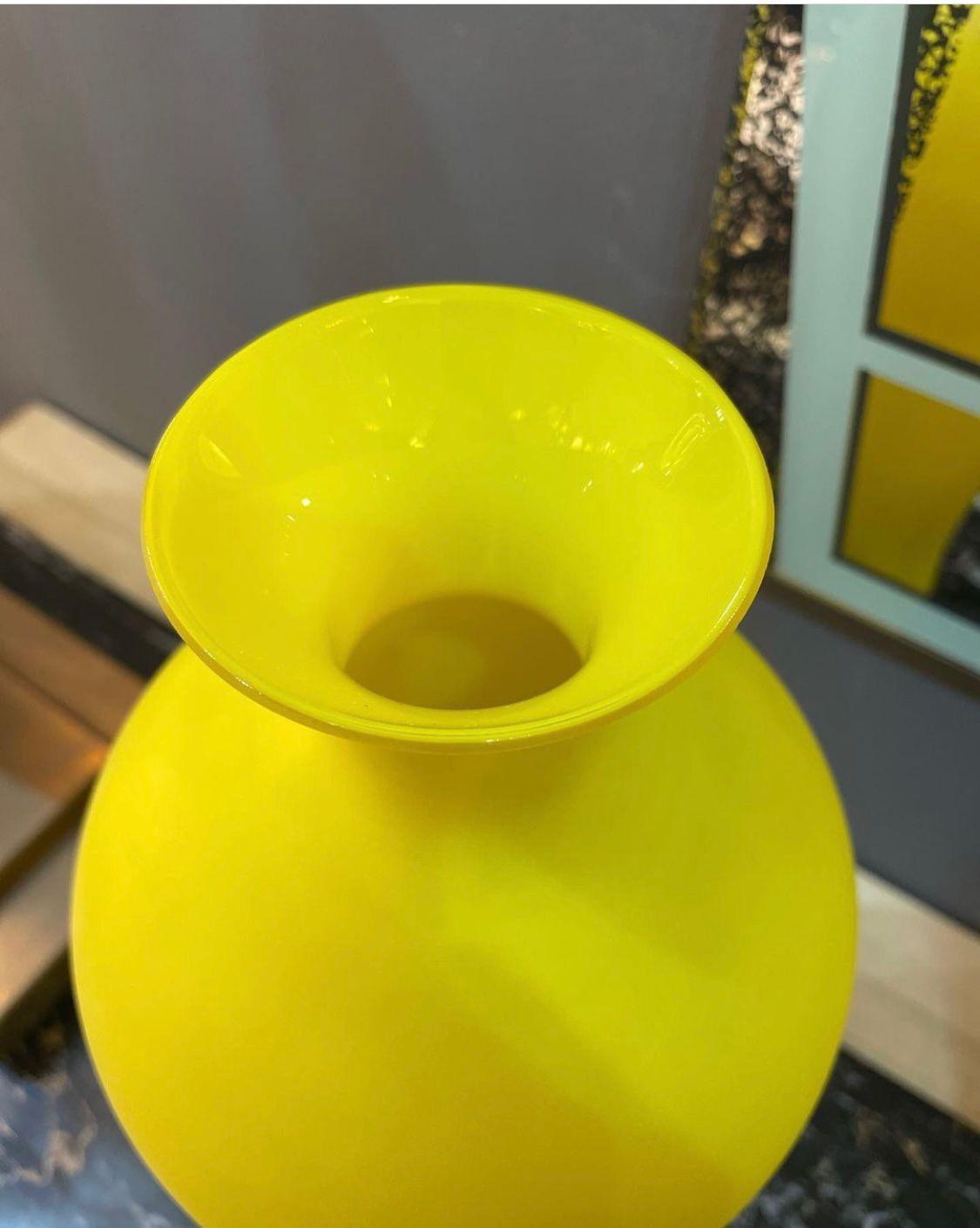 Italian Yellow Satin Vase by Cenedese, circa 1970 For Sale
