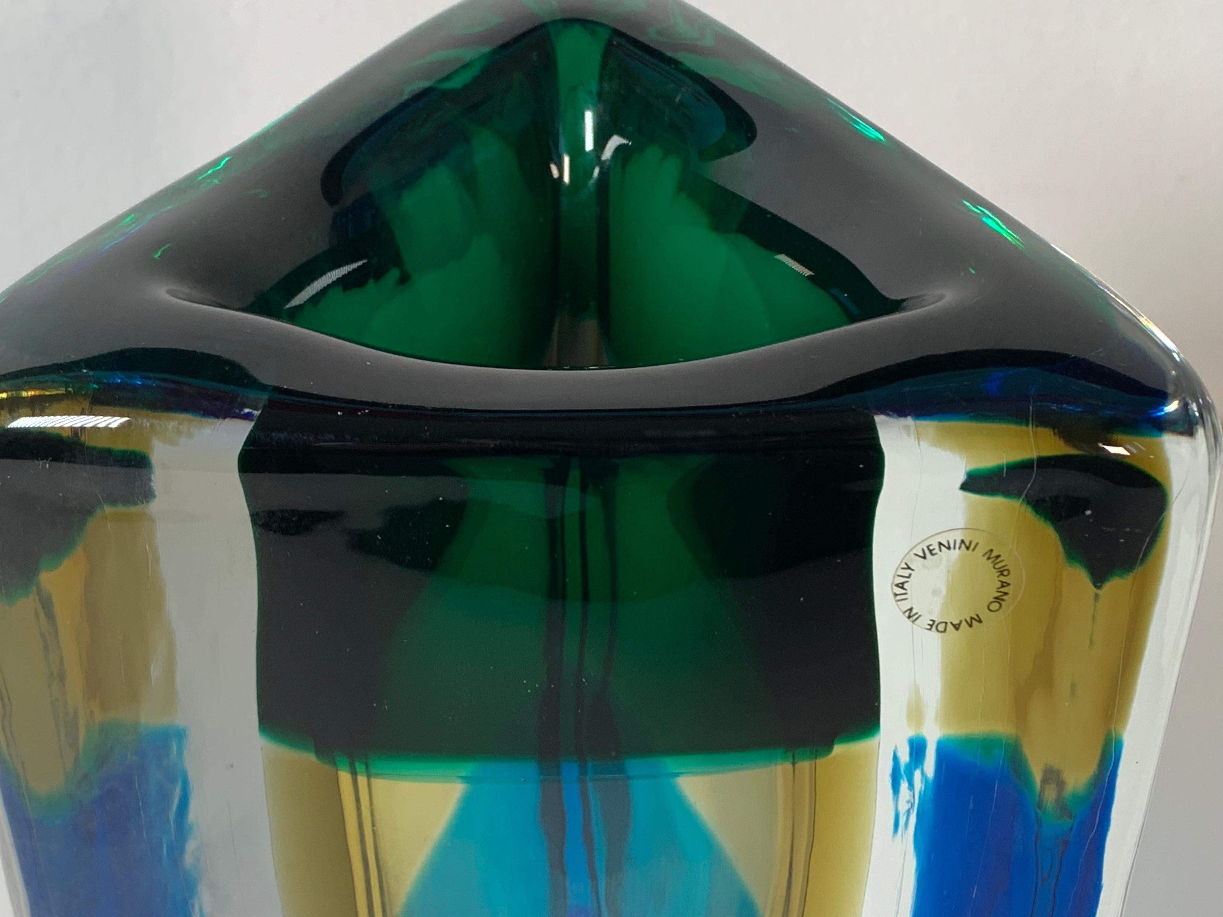 Vaso italiano in vetro di Murano Modello Fasce Sommerse di Fulvio Bianconi per Venini In condizioni ottime a Milan, Italy