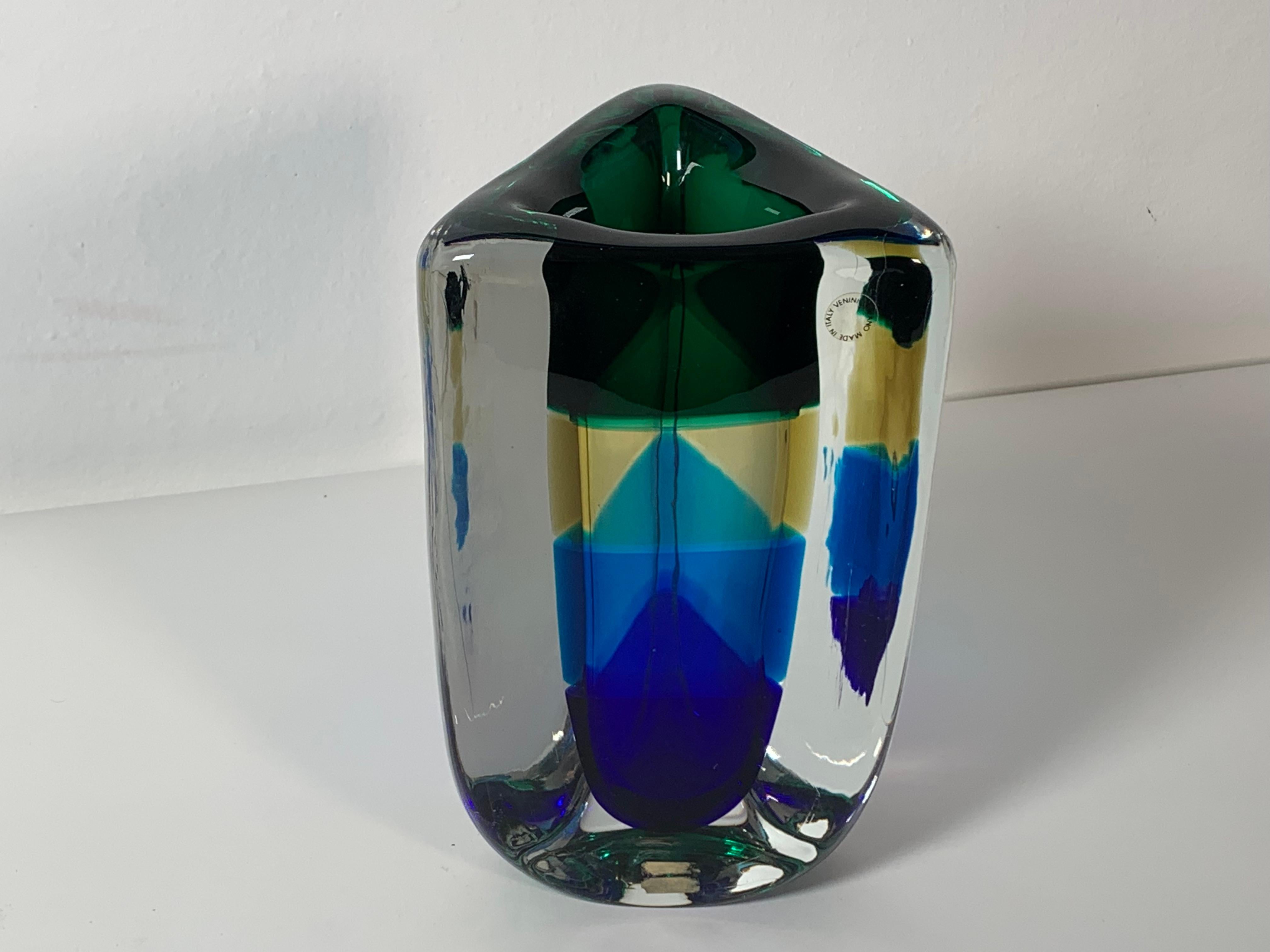 Vetro di Murano Vaso italiano in vetro di Murano Modello Fasce Sommerse di Fulvio Bianconi per Venini
